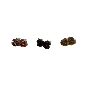 Three Pairs of Women's Rose Flower Stud Earrings with Backings on them