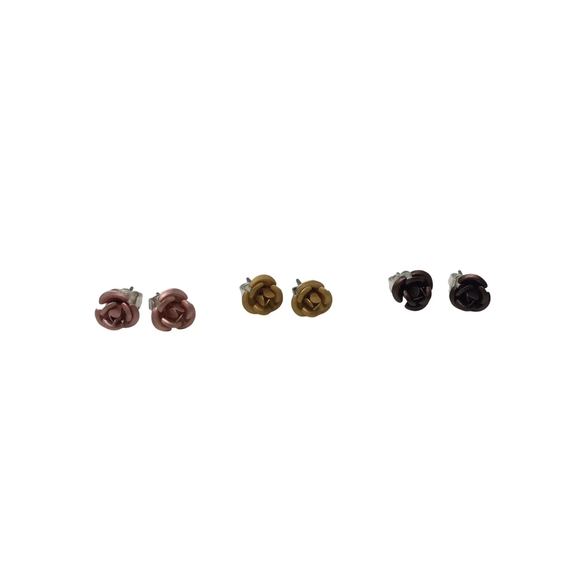 Three Pairs of Women's Rose Flower Stud Earrings with Backings on them - A+ Stuff - earrings - A+ Stuff