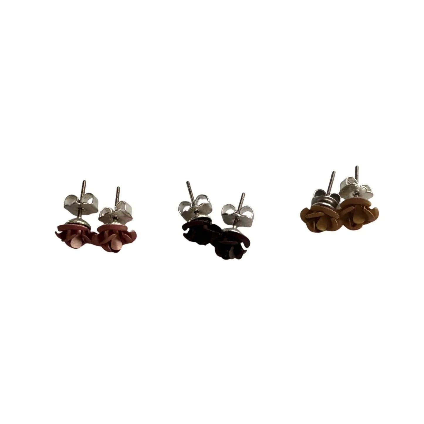 Three Pairs of Women's Rose Flower Stud Earrings with Backings on them - A+ Stuff - earrings - A+ Stuff