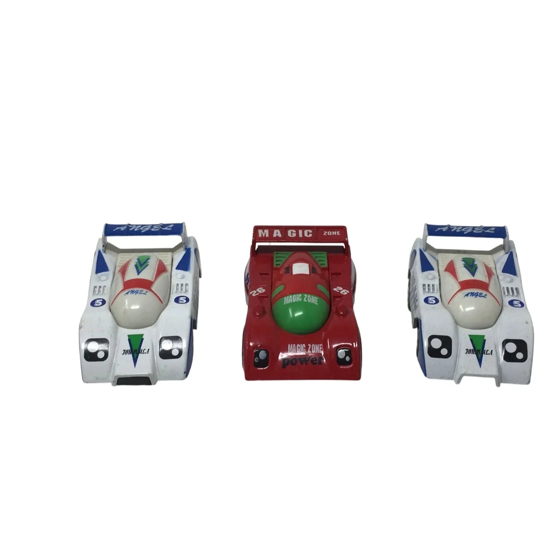 Three Vintage Race Car Toys (2 White Angel Cars and 1 Red Magic Car) - A+ Stuff - Toy Cars - A+ Stuff