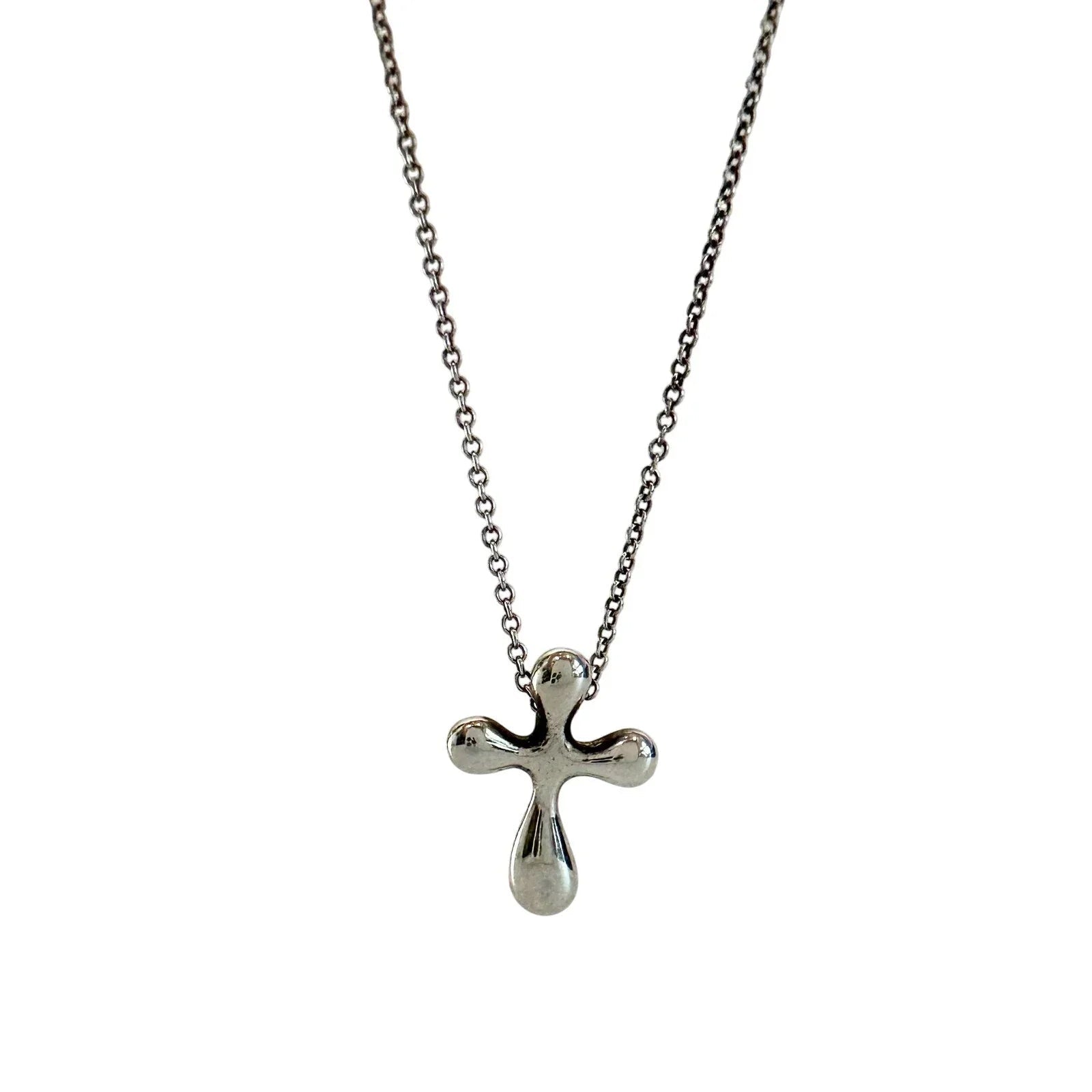 Tiffany and Co Elsa Peretti Cross Pendant Necklace in Sterling Silver (16") - Tiffany and Co - Designer Necklace - A+ Stuff
