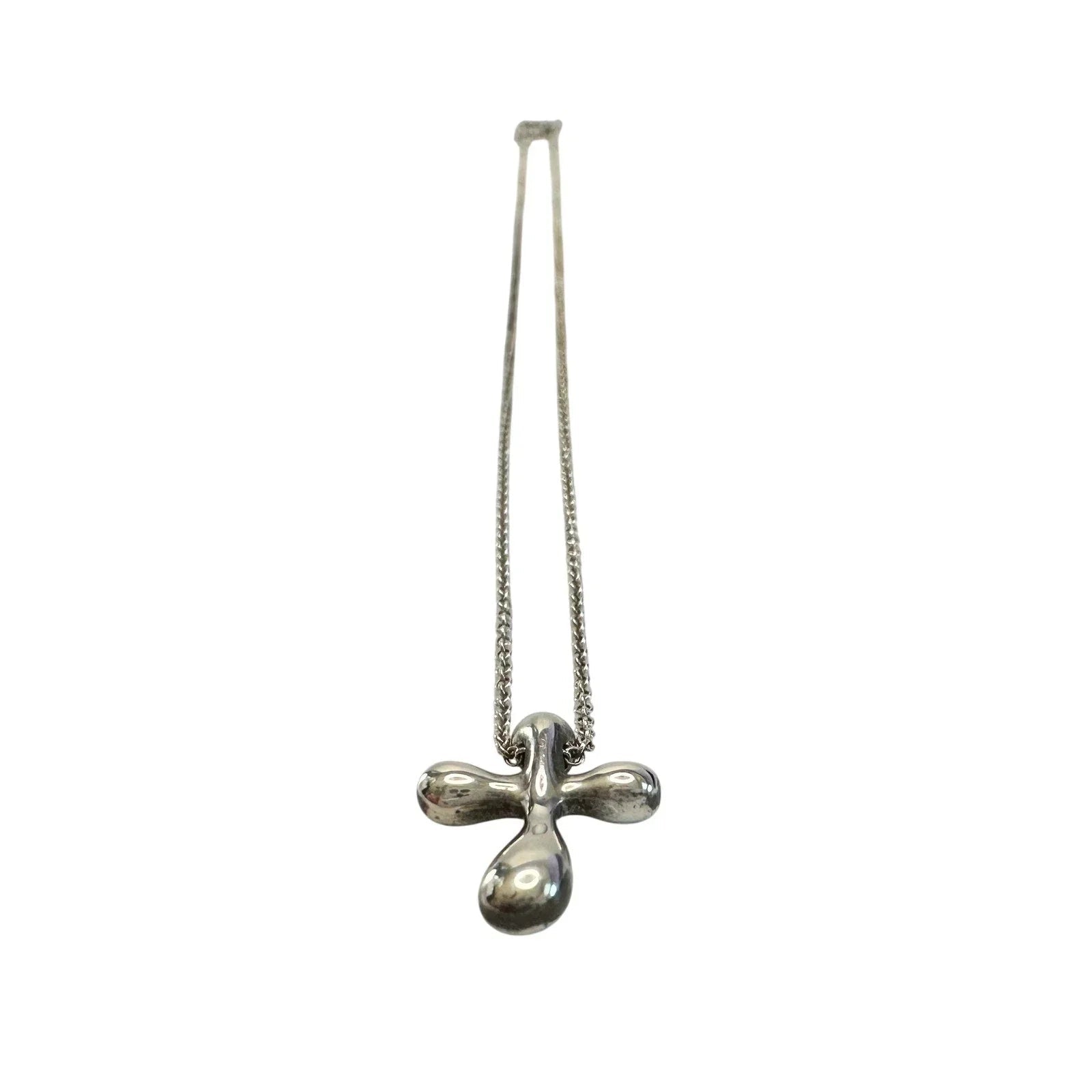 Tiffany and Co Elsa Peretti Cross Pendant Necklace in Sterling Silver (16") - Tiffany and Co - Designer Necklace - A+ Stuff