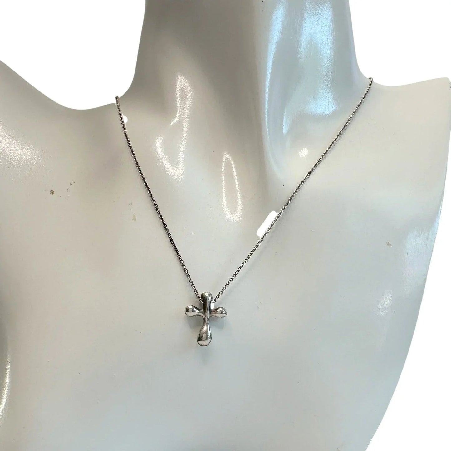 Tiffany and Co Elsa Peretti Cross Pendant Necklace in Sterling Silver (16") - Tiffany and Co - Designer Necklace - A+ Stuff