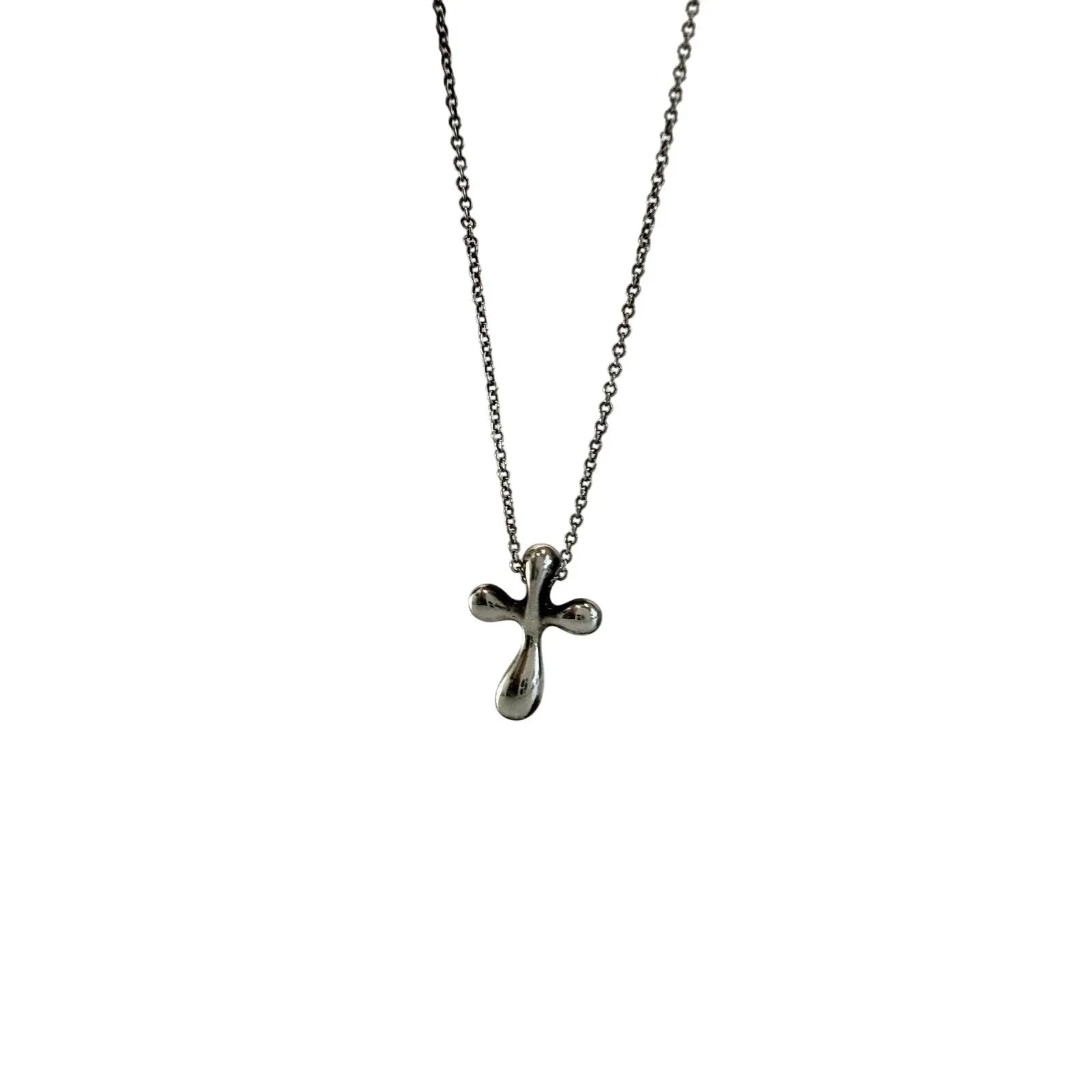 Tiffany and Co Elsa Peretti Cross Pendant Necklace in Sterling Silver (16") - Tiffany and Co - Designer Necklace - A+ Stuff