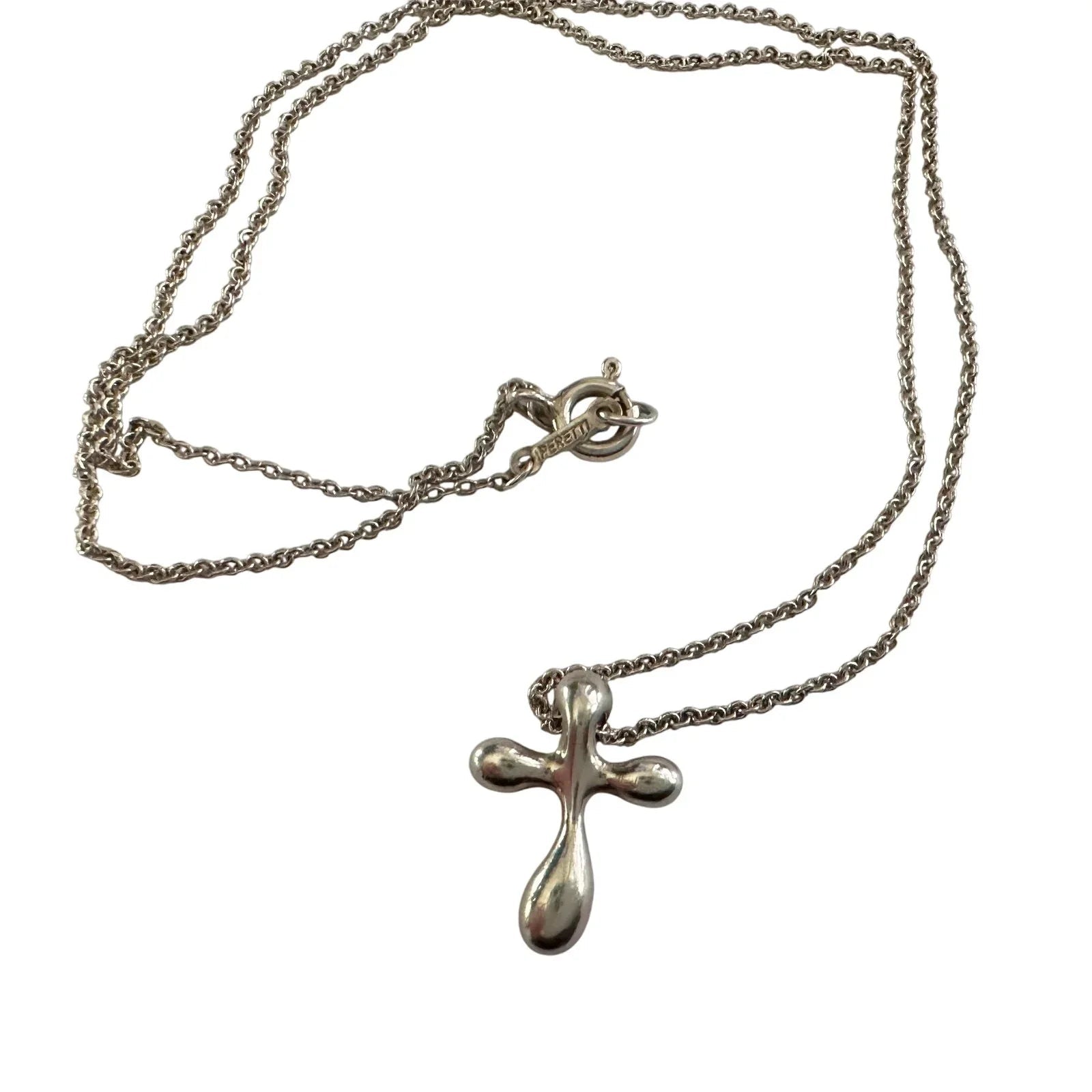 Tiffany and Co Elsa Peretti Cross Pendant Necklace in Sterling Silver (16") - Tiffany and Co - Necklace with Pendant - A+ Stuff
