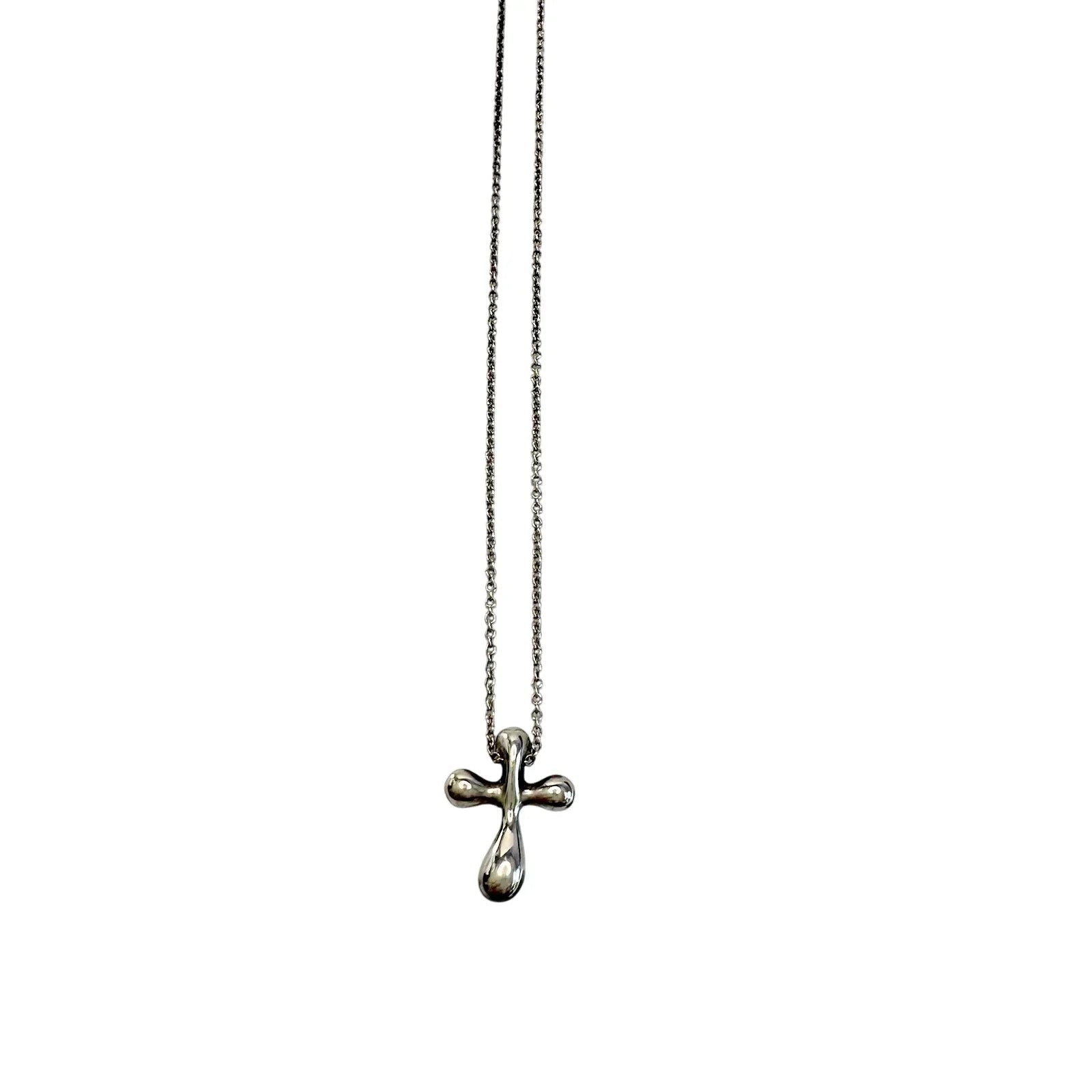 Tiffany and Co Elsa Peretti Cross Pendant Necklace in Sterling Silver (16") - Tiffany and Co - Designer Necklace - A+ Stuff