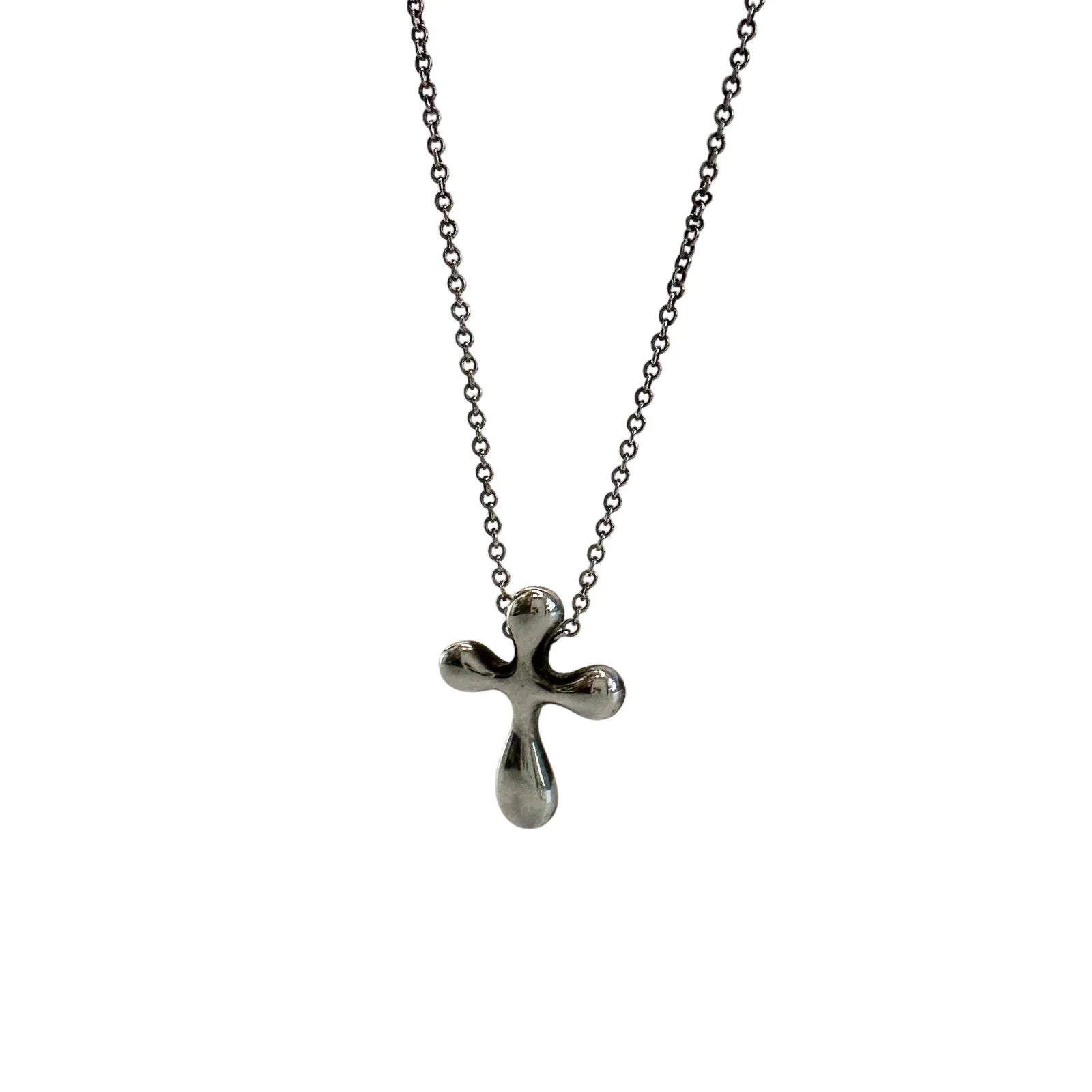 Tiffany and Co Elsa Peretti Cross Pendant Necklace in Sterling Silver (16") - Tiffany and Co - Designer Necklace - A+ Stuff