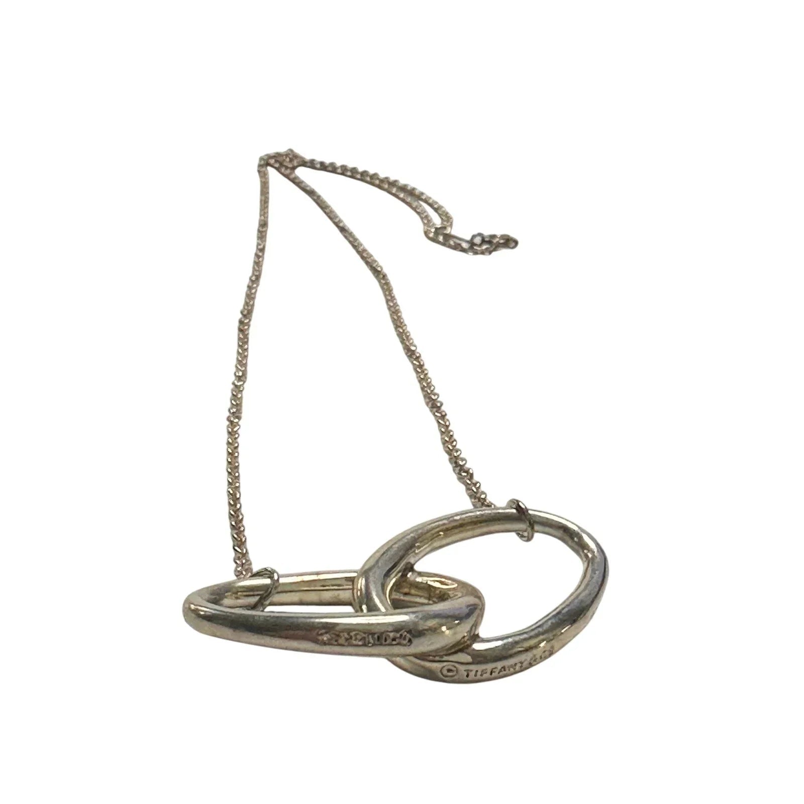 Tiffany and Co Elsa Peretti Large Double Loop Pendant Necklace 14" - Sterling Silver - Tiffany & Co. - Necklace with Pendant - A+ Stuff