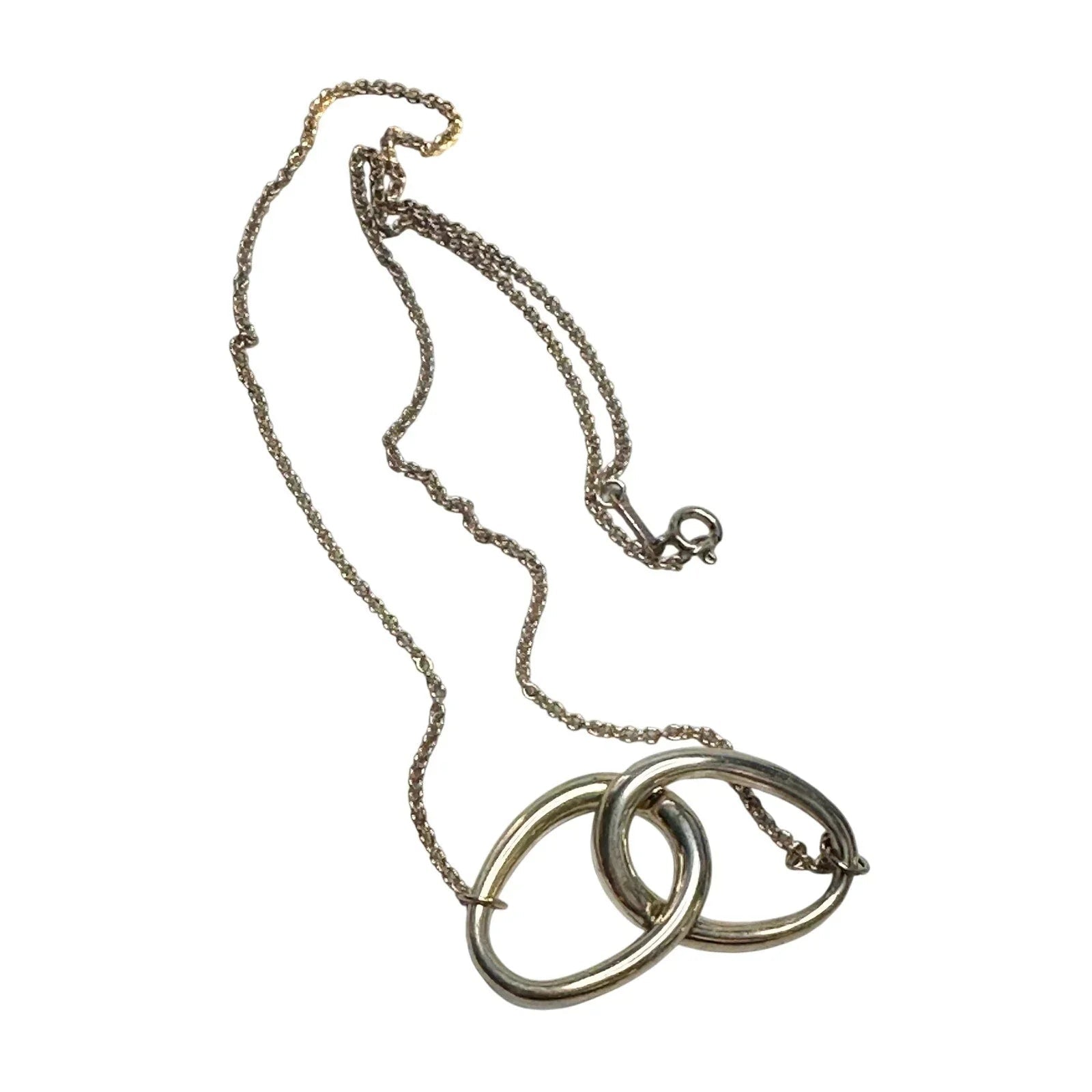 Tiffany and Co Elsa Peretti Large Double Loop Pendant Necklace 14" - Sterling Silver - Tiffany & Co. - Necklace with Pendant - A+ Stuff