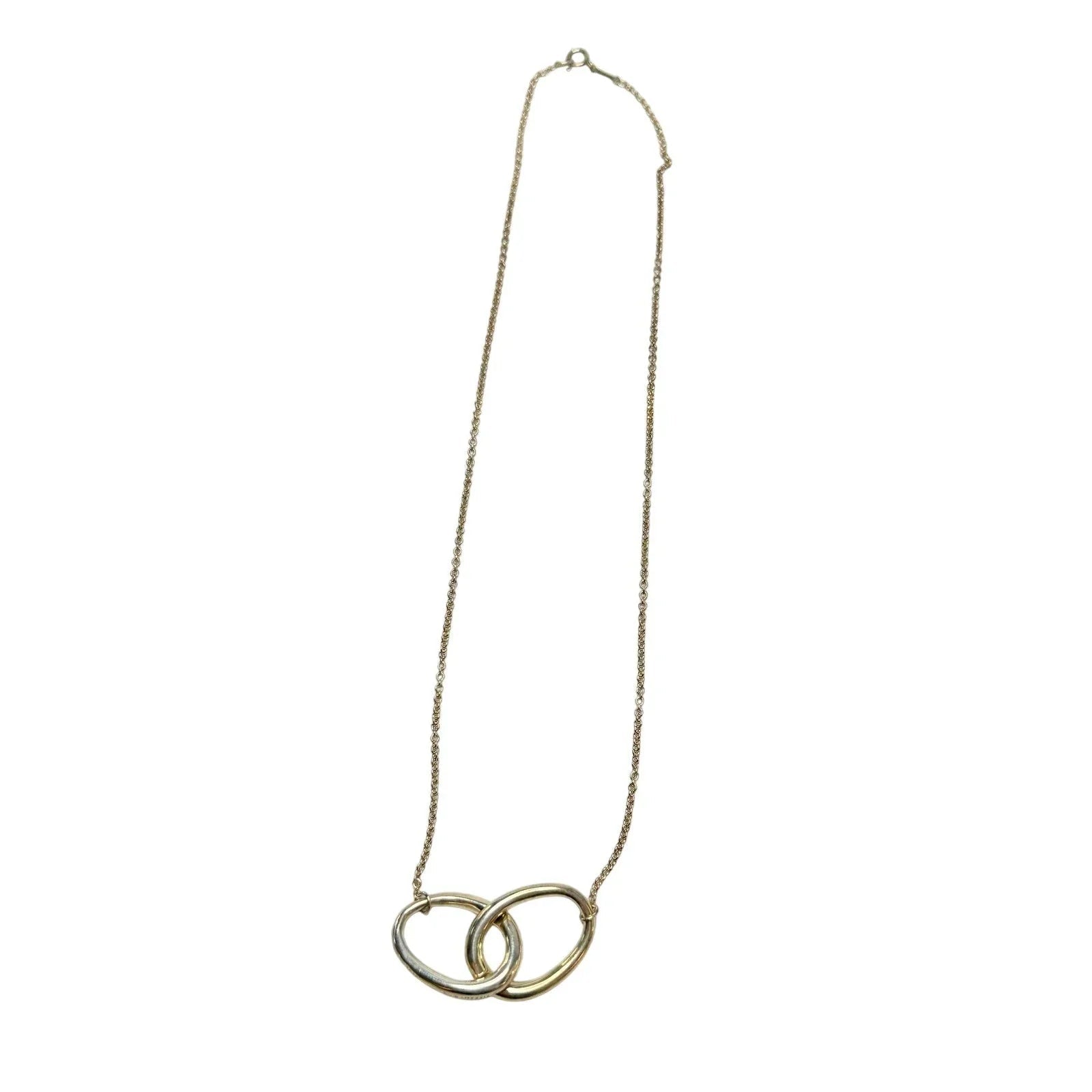 Tiffany and Co Elsa Peretti Large Double Loop Pendant Necklace 14" - Sterling Silver - Tiffany & Co. - Necklace with Pendant - A+ Stuff