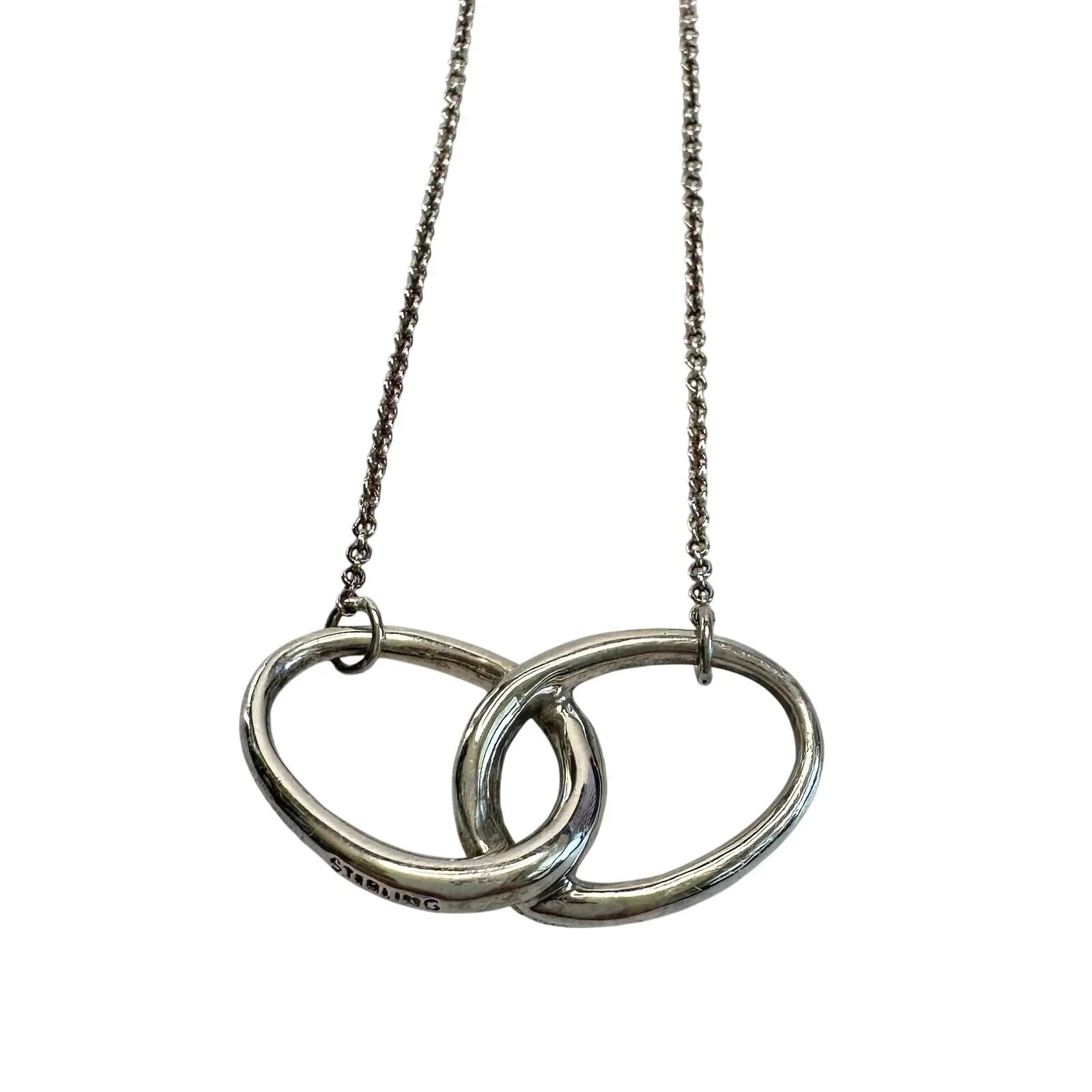 Tiffany and Co Elsa Peretti Large Double Loop Pendant Necklace 15" - Sterling Silver - Tiffany & Co. - Necklace with Pendant - A+ Stuff