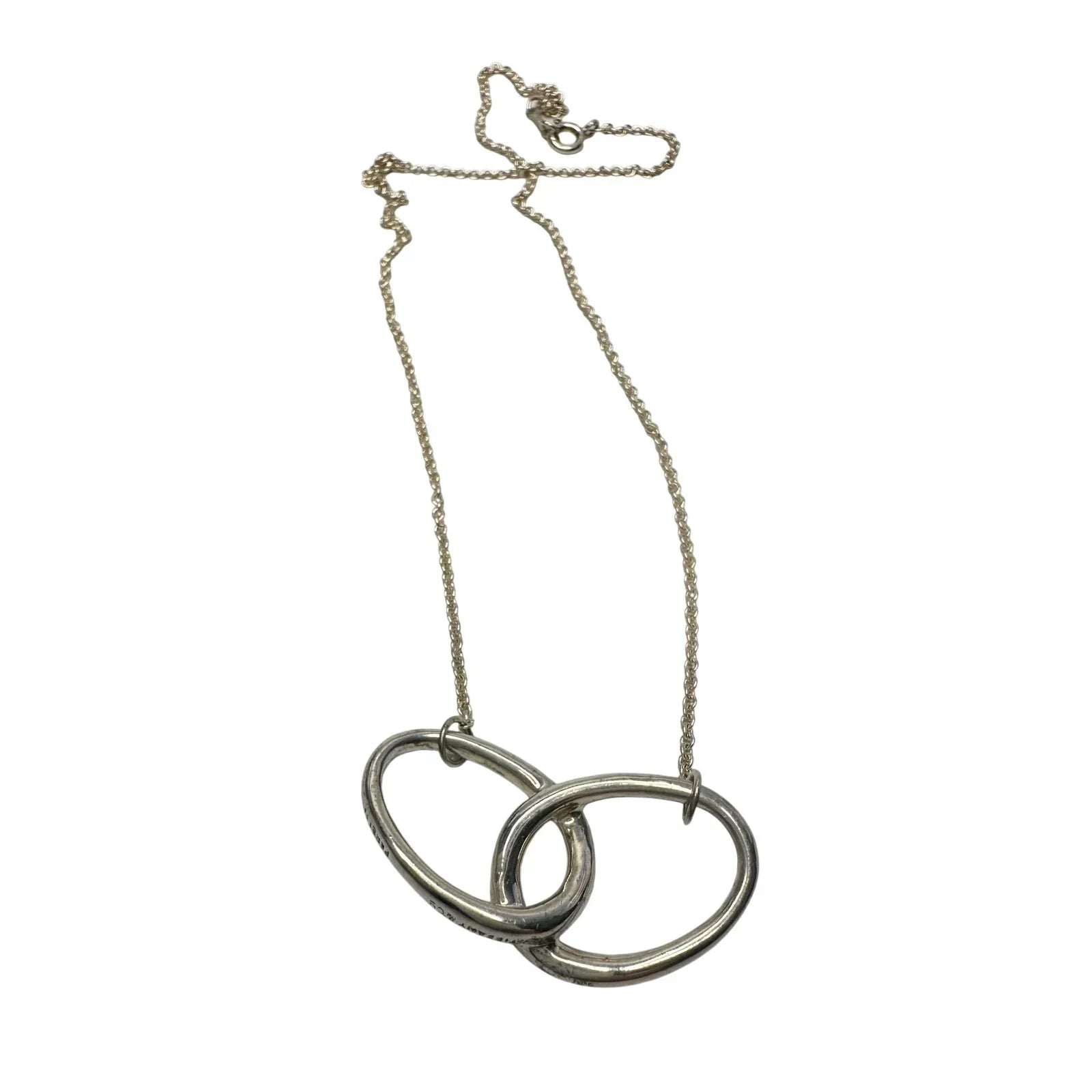 Tiffany and Co Elsa Peretti Large Double Loop Pendant Necklace 15" - Sterling Silver - Tiffany & Co. - Necklace with Pendant - A+ Stuff