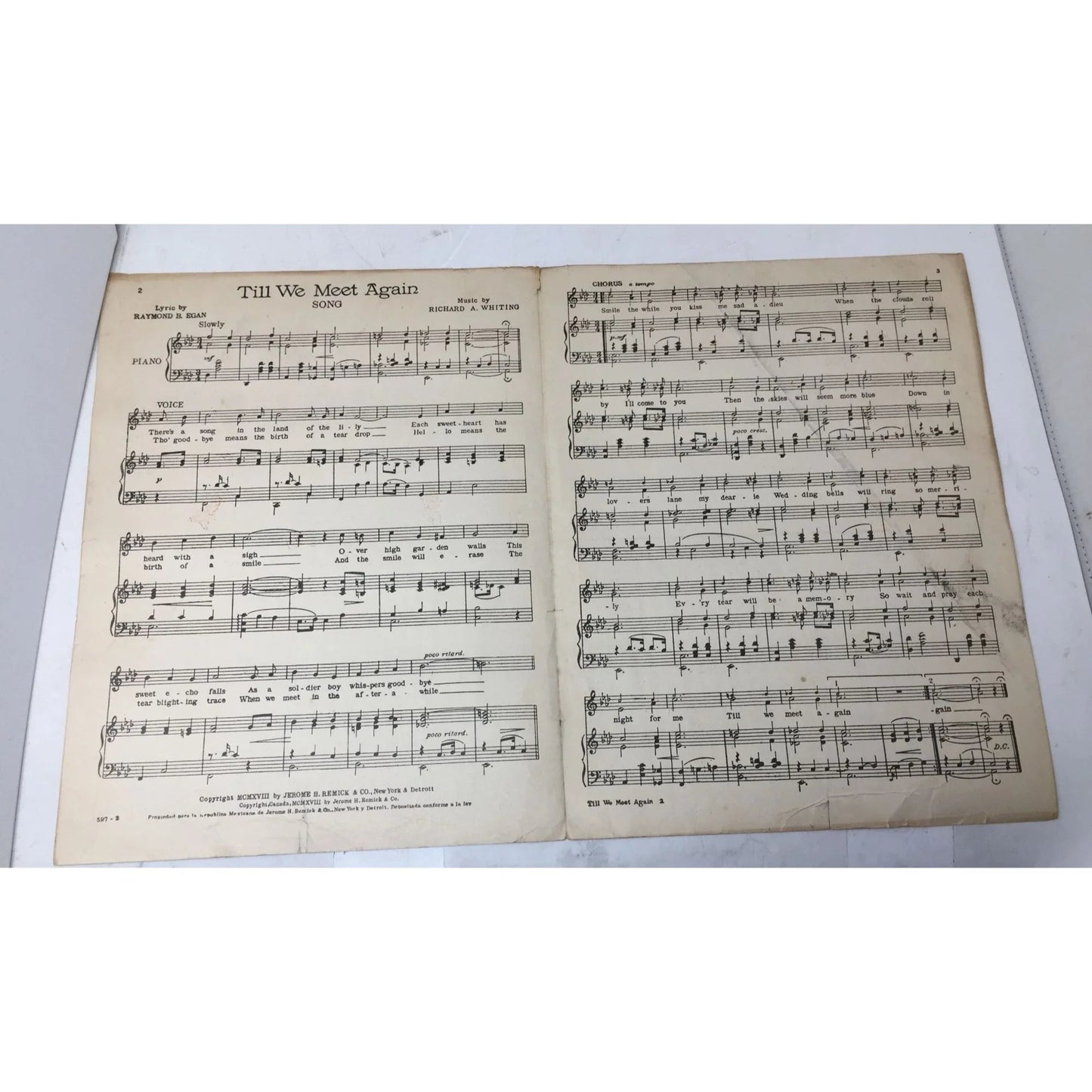 ''TILL WE MEET AGAIN'' By Raymond B Egan and Richard A Whiting - A+ Stuff - SHEET MUSIC - A+ Stuff