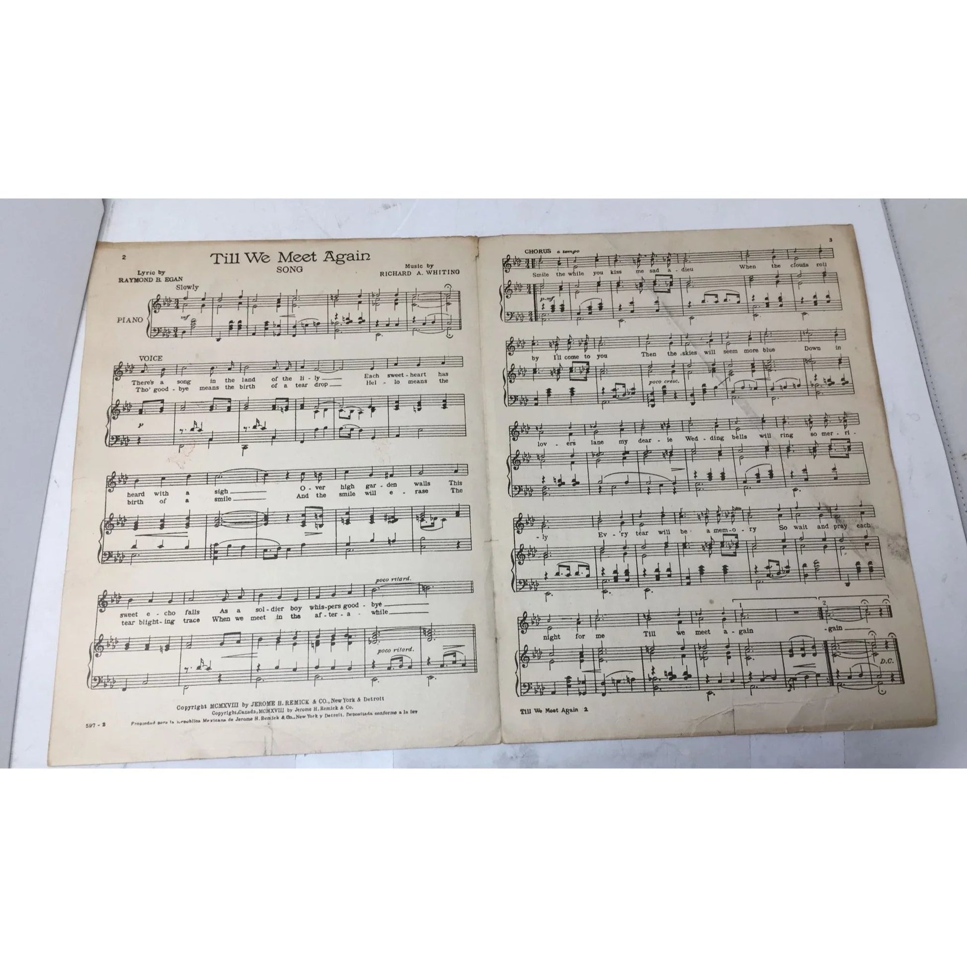 ''TILL WE MEET AGAIN'' By Raymond B Egan and Richard A Whiting - A+ Stuff - SHEET MUSIC - A+ Stuff