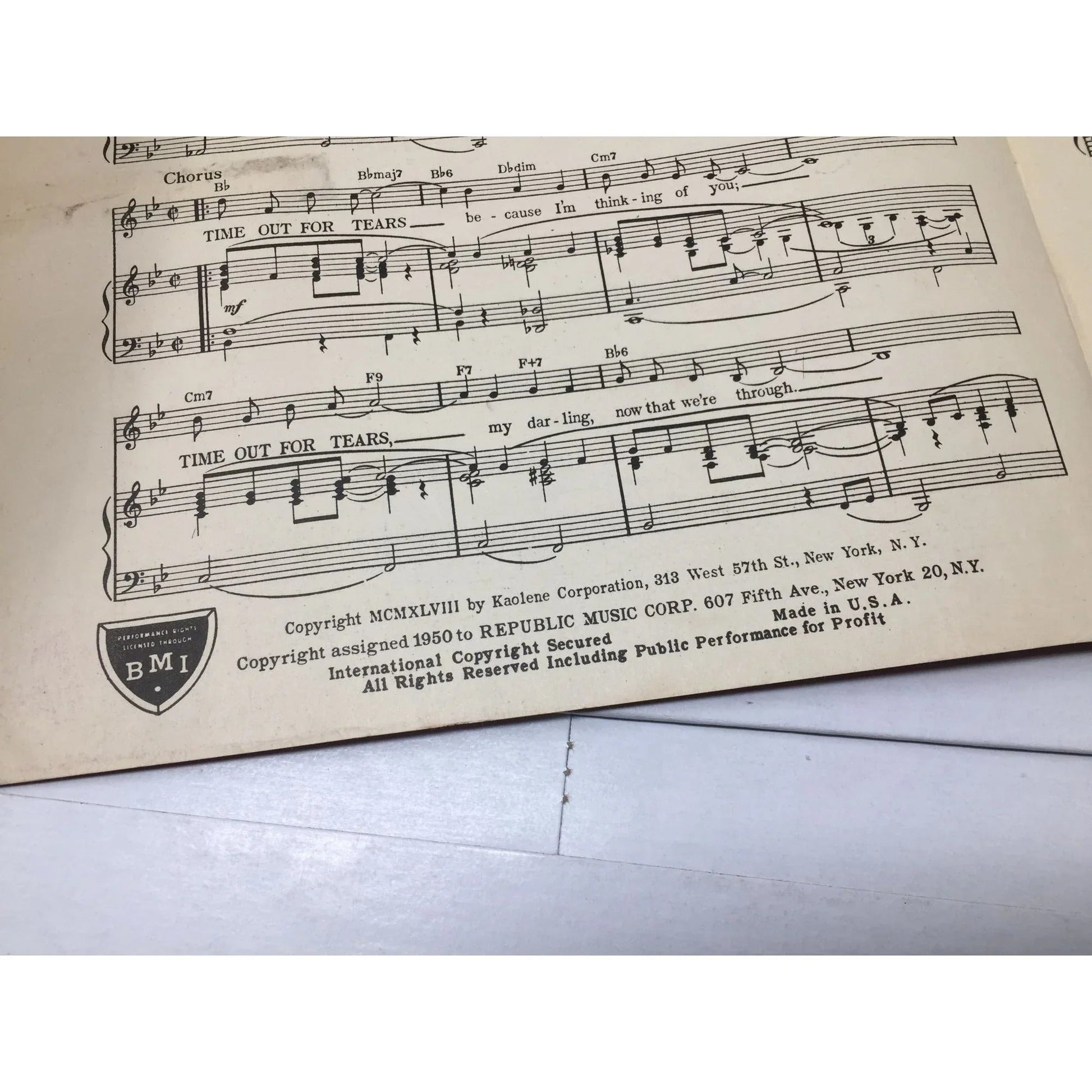 ''Time Out For Tears'' Words and Music by Abe Schiff and Irving Berman - A+ Stuff - SHEET MUSIC - A+ Stuff