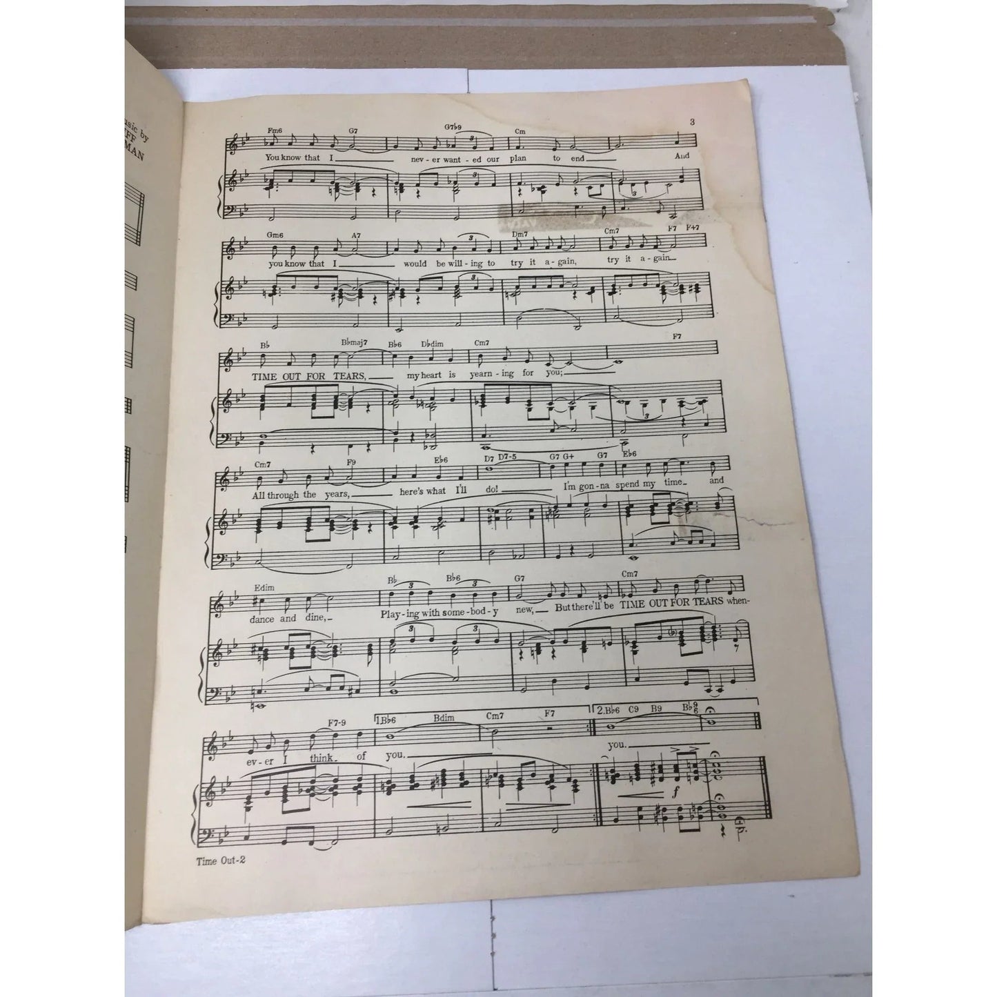 ''Time Out For Tears'' Words and Music by Abe Schiff and Irving Berman - A+ Stuff - SHEET MUSIC - A+ Stuff