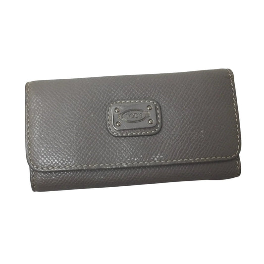 TOD'S 5 Key Keyholder Wallet - Beige/Gray Pebbled Leather - Tod's - Key holder Wallet - A+ Stuff