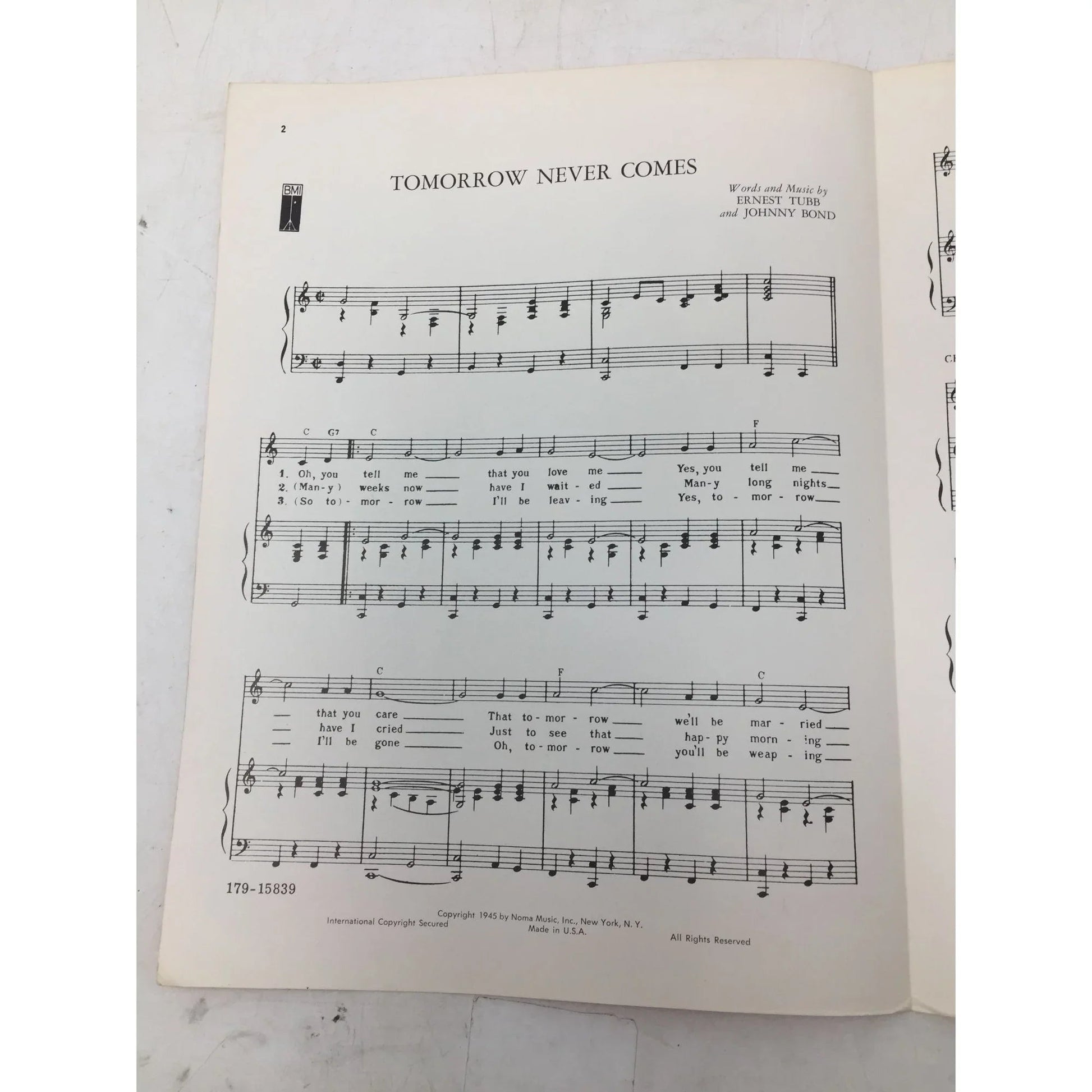 TOMORROW NEVER COMES Vintage 1945 Sheet music - A+ Stuff - sheet music - A+ Stuff