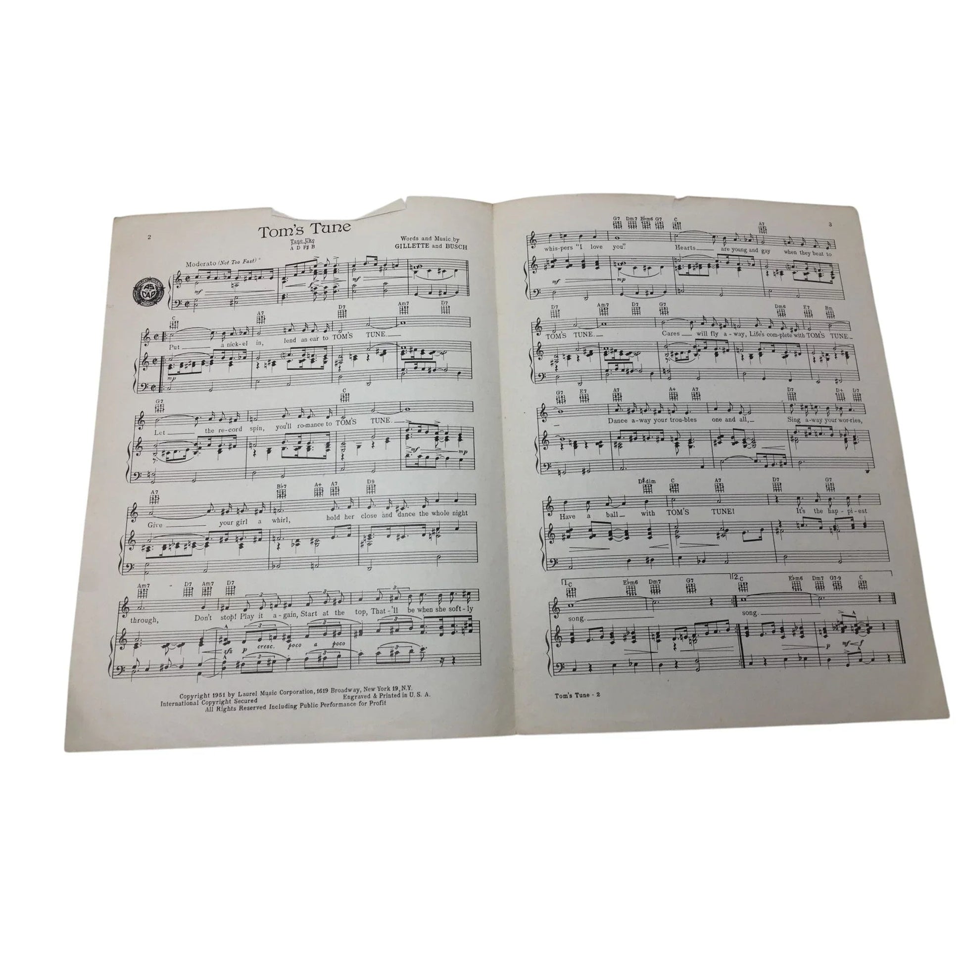 ''TOM'S TUNE'' VINTAGE 1951 SHEET MUSIC - A+ Stuff - SHEET MUSIC - A+ Stuff