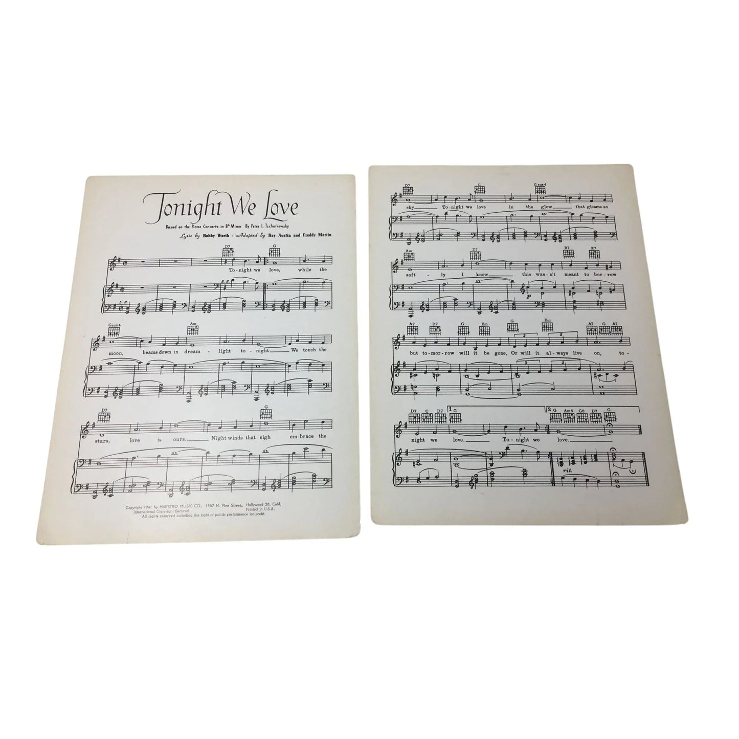 ''Tonight We Love'' Vintage Sheet Music - A+ Stuff - SHEET MUSIC - A+ Stuff