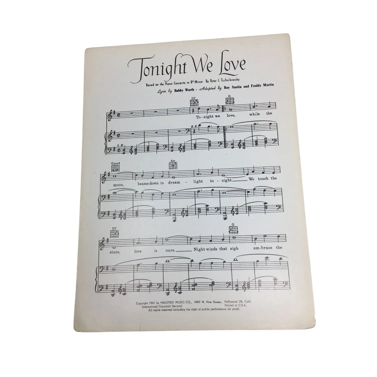 ''Tonight We Love'' Vintage Sheet Music - A+ Stuff - SHEET MUSIC - A+ Stuff