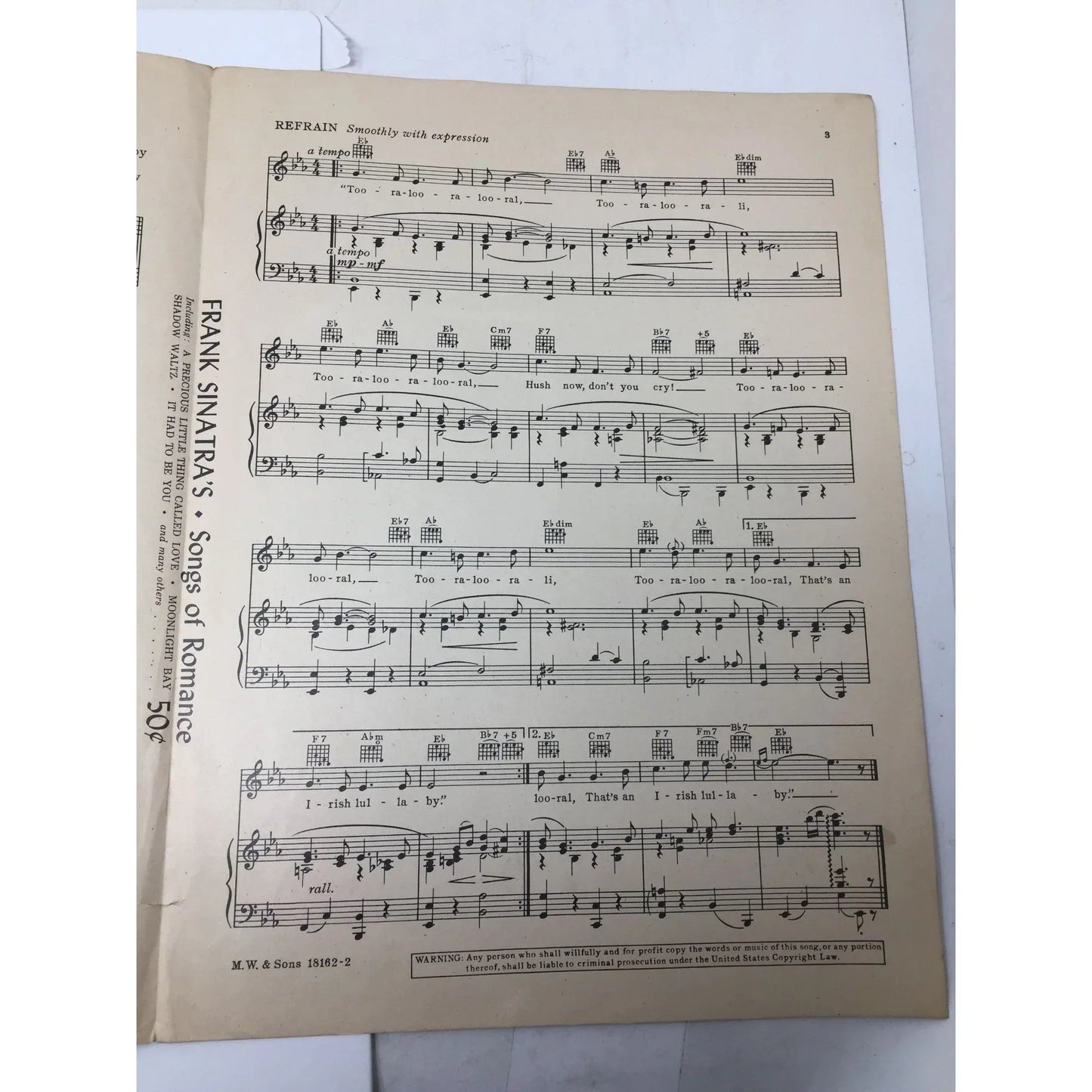 Too - Ra - Loo - Ra - Loo - Ral That's an Irish Lullaby Vintage sheet music - A+ Stuff - SHEET MUSIC - A+ Stuff