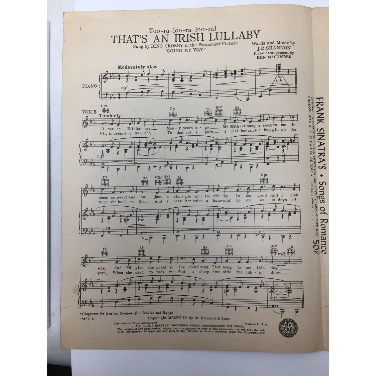 Too - Ra - Loo - Ra - Loo - Ral That's an Irish Lullaby Vintage sheet music - A+ Stuff - SHEET MUSIC - A+ Stuff