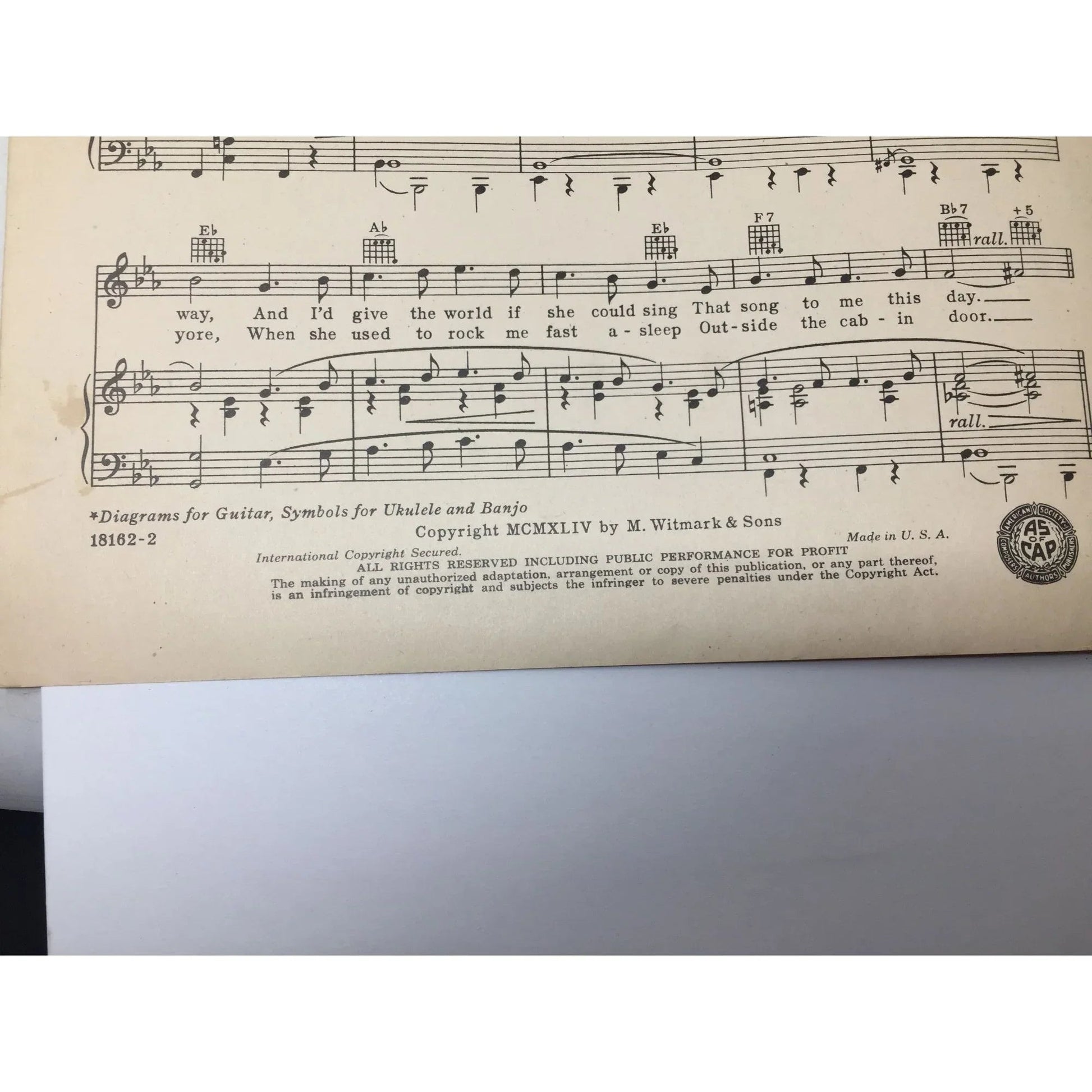 Too - Ra - Loo - Ra - Loo - Ral That's an Irish Lullaby Vintage sheet music - A+ Stuff - SHEET MUSIC - A+ Stuff