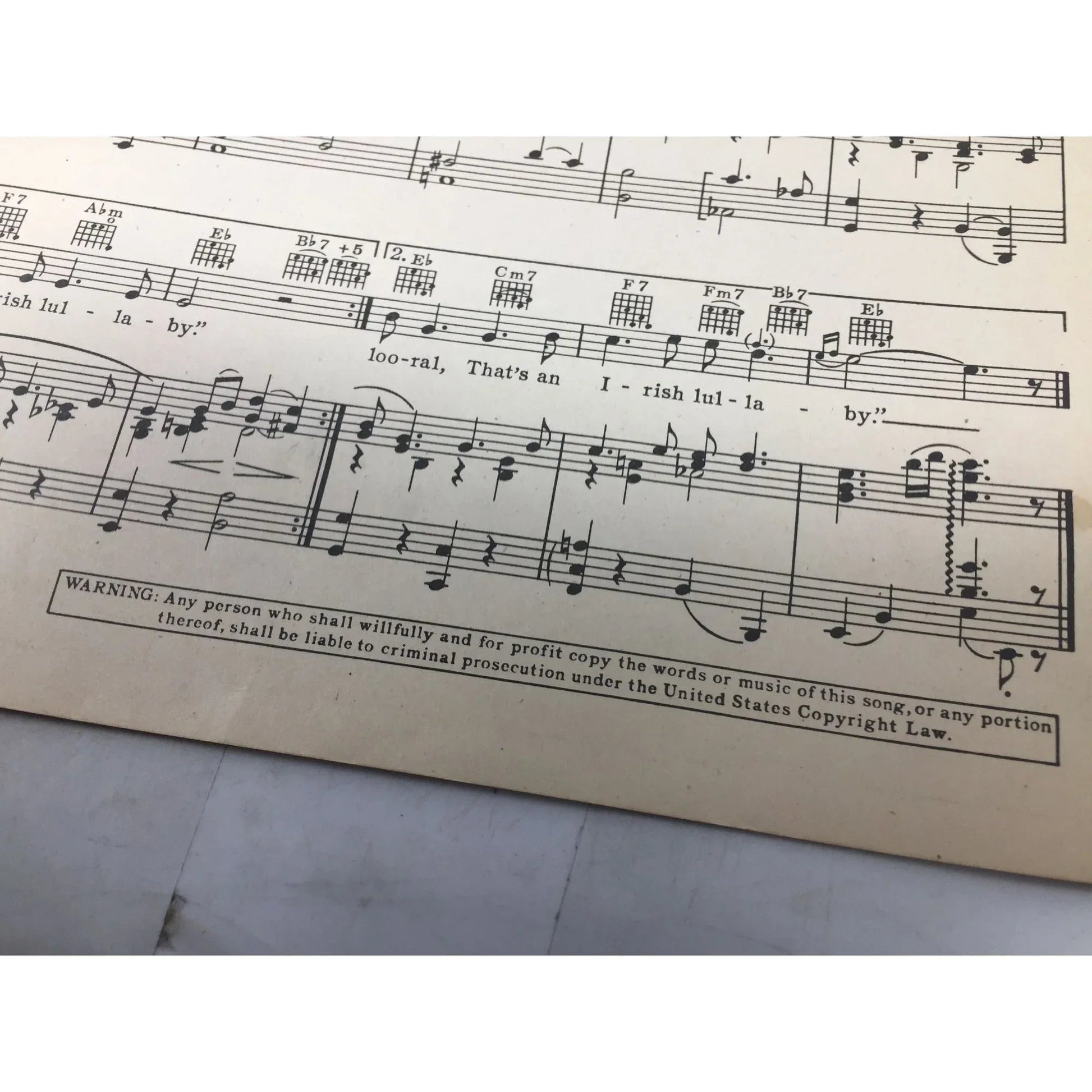 Too - Ra - Loo - Ra - Loo - Ral That's an Irish Lullaby Vintage sheet music - A+ Stuff - SHEET MUSIC - A+ Stuff