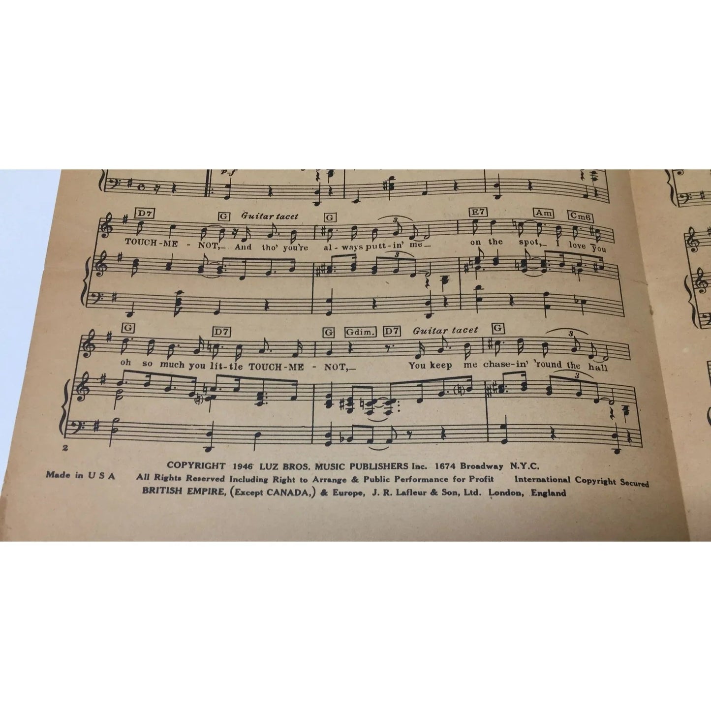 ''TOUCH ME NOT'' Vintage Sheet Music - A+ Stuff - sheet music - A+ Stuff
