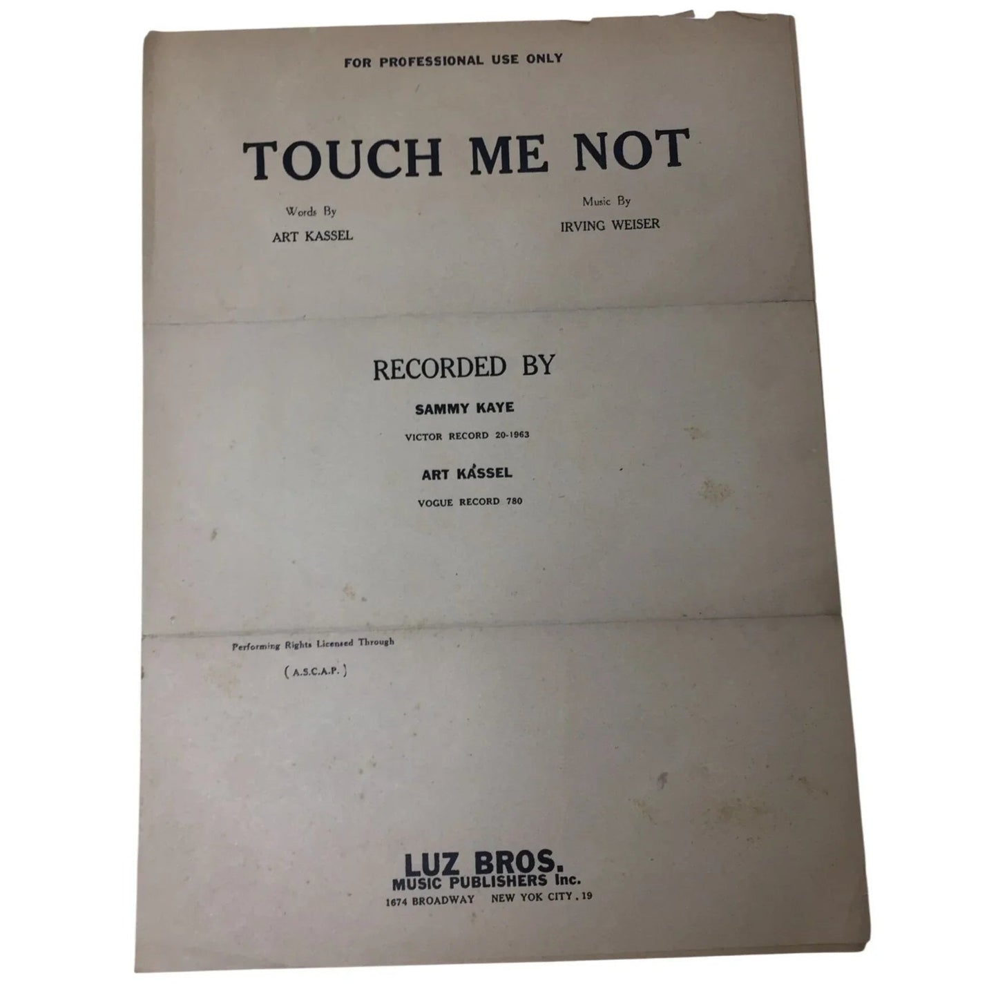 ''TOUCH ME NOT'' Vintage Sheet Music - A+ Stuff - sheet music - A+ Stuff