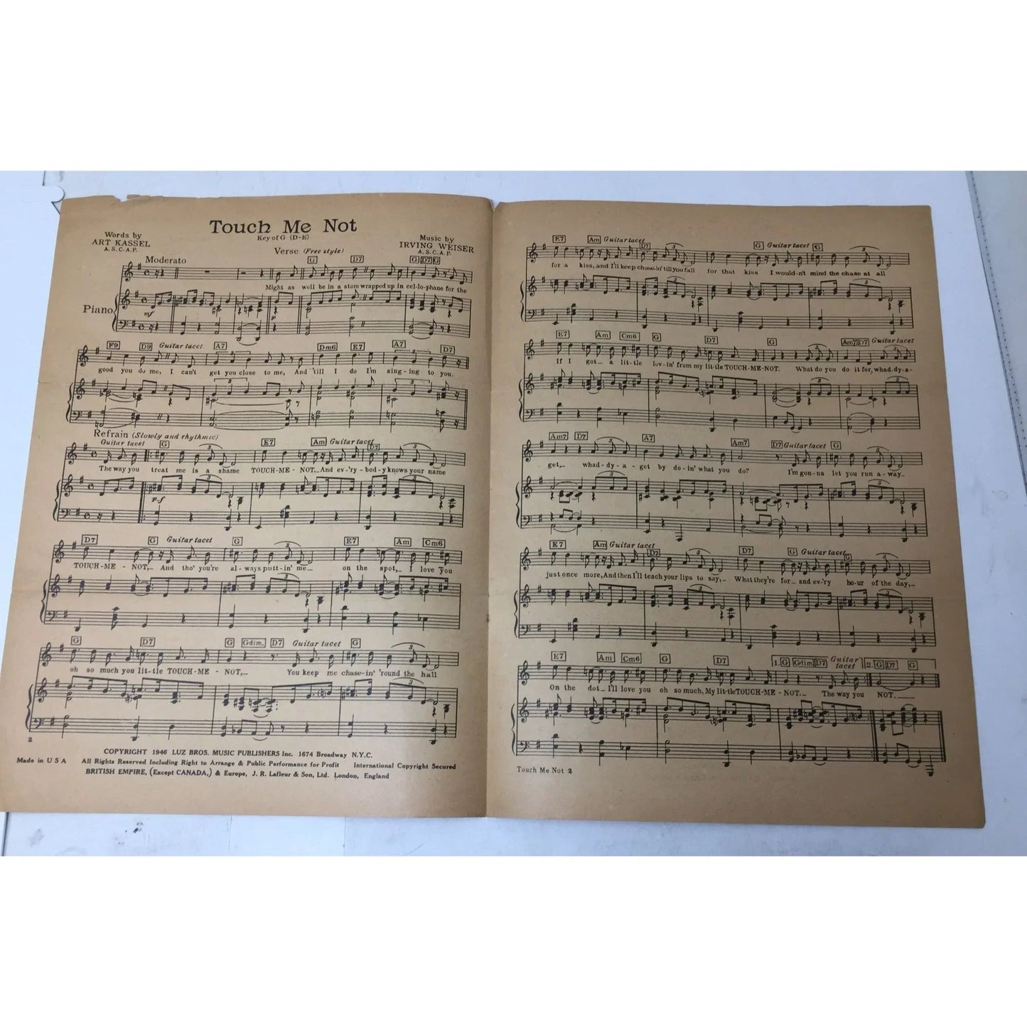 ''TOUCH ME NOT'' Vintage Sheet Music - A+ Stuff - sheet music - A+ Stuff