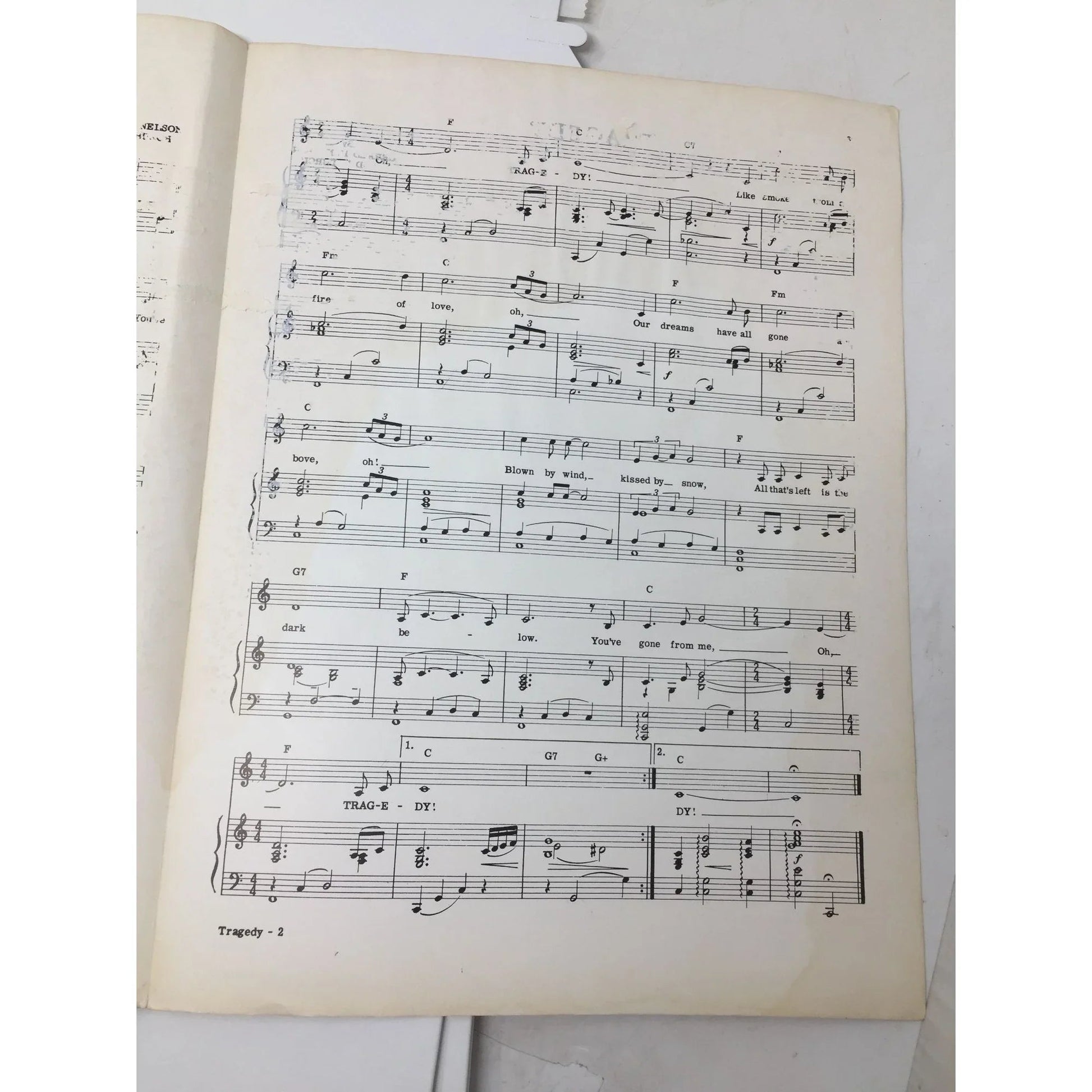 ''TRAGEDY'' by Gerald H Nelson and Fred B Burch Vintage Sheet Music book - A+ Stuff - SHEET MUSIC - A+ Stuff