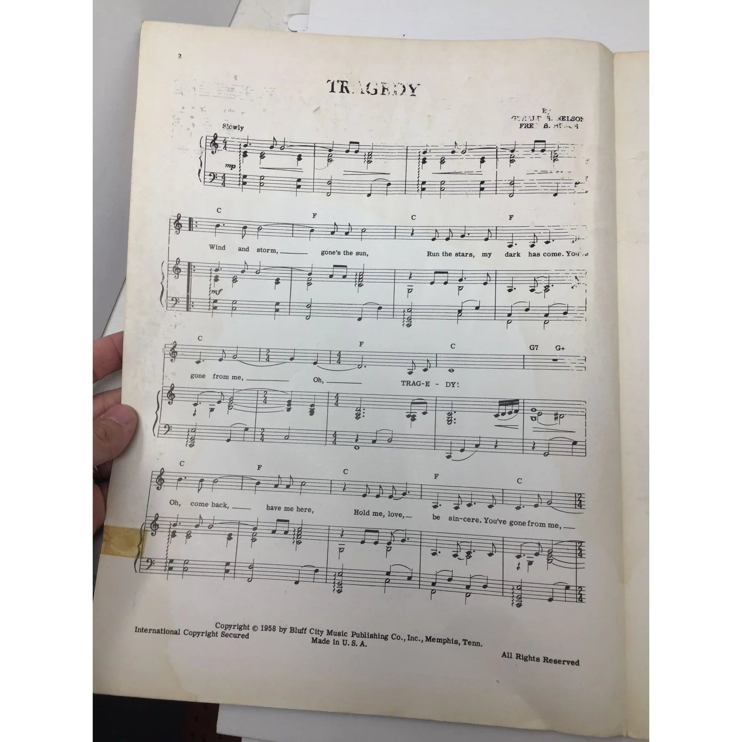 ''TRAGEDY'' by Gerald H Nelson and Fred B Burch Vintage Sheet Music book - A+ Stuff - SHEET MUSIC - A+ Stuff