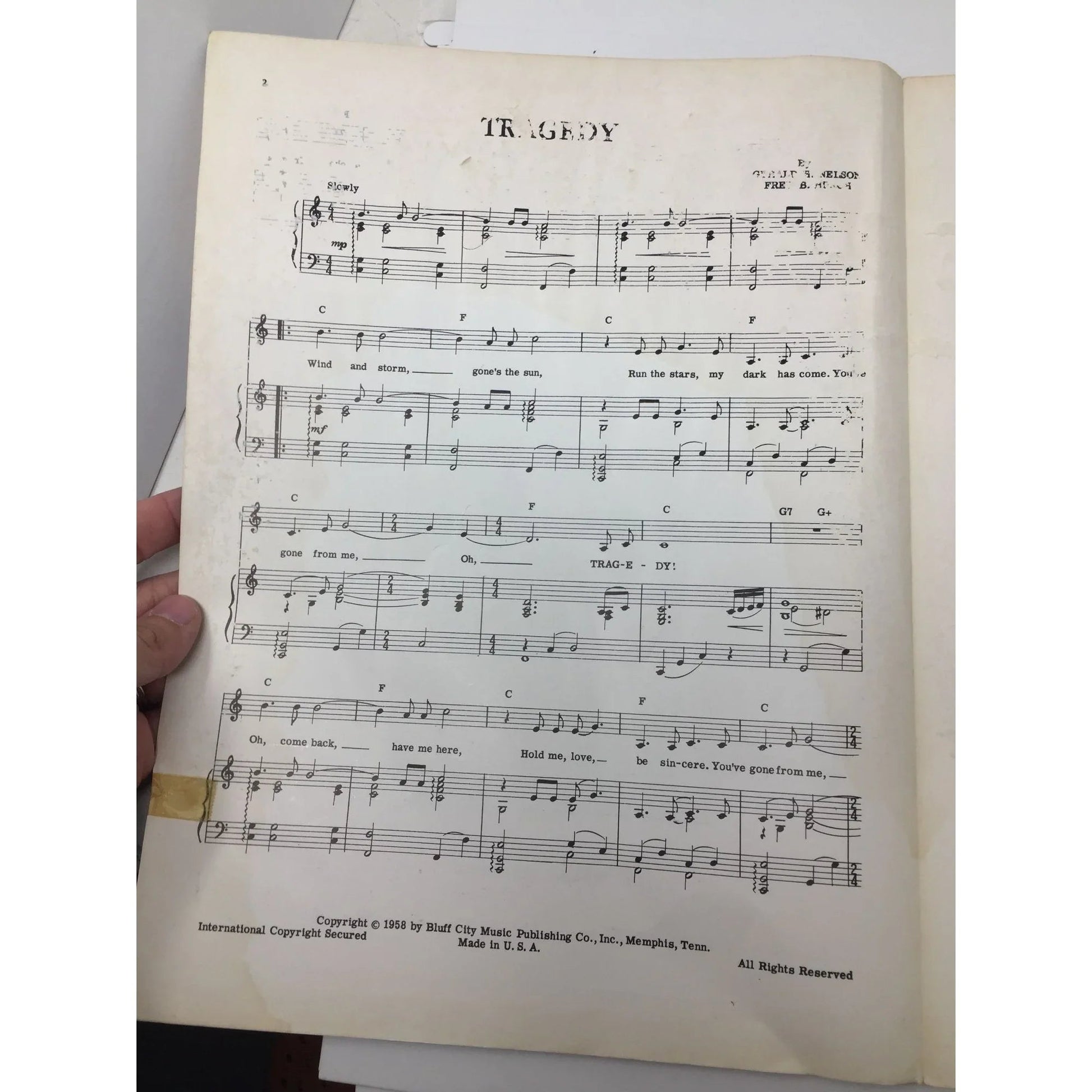 ''TRAGEDY'' by Gerald H Nelson and Fred B Burch Vintage Sheet Music book - A+ Stuff - SHEET MUSIC - A+ Stuff