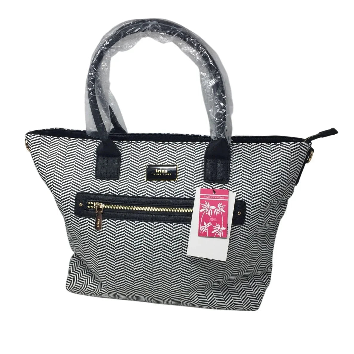 Trina Turk Optical Illusion Black & White Chevron 2 Way Tote NWT - Trina Trina Turk - tote bag - A+ Stuff
