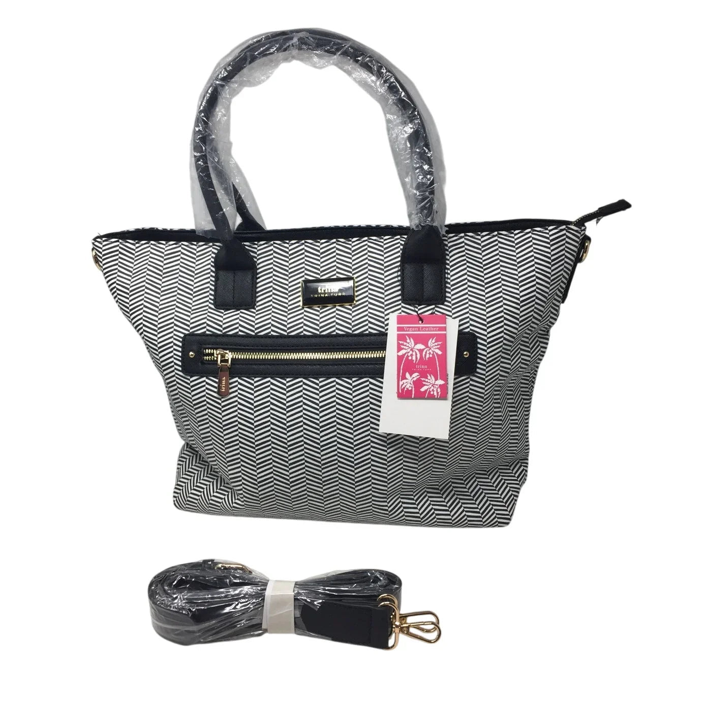 Trina Turk Optical Illusion Black & White Chevron 2 Way Tote NWT - Trina Trina Turk - tote bag - A+ Stuff