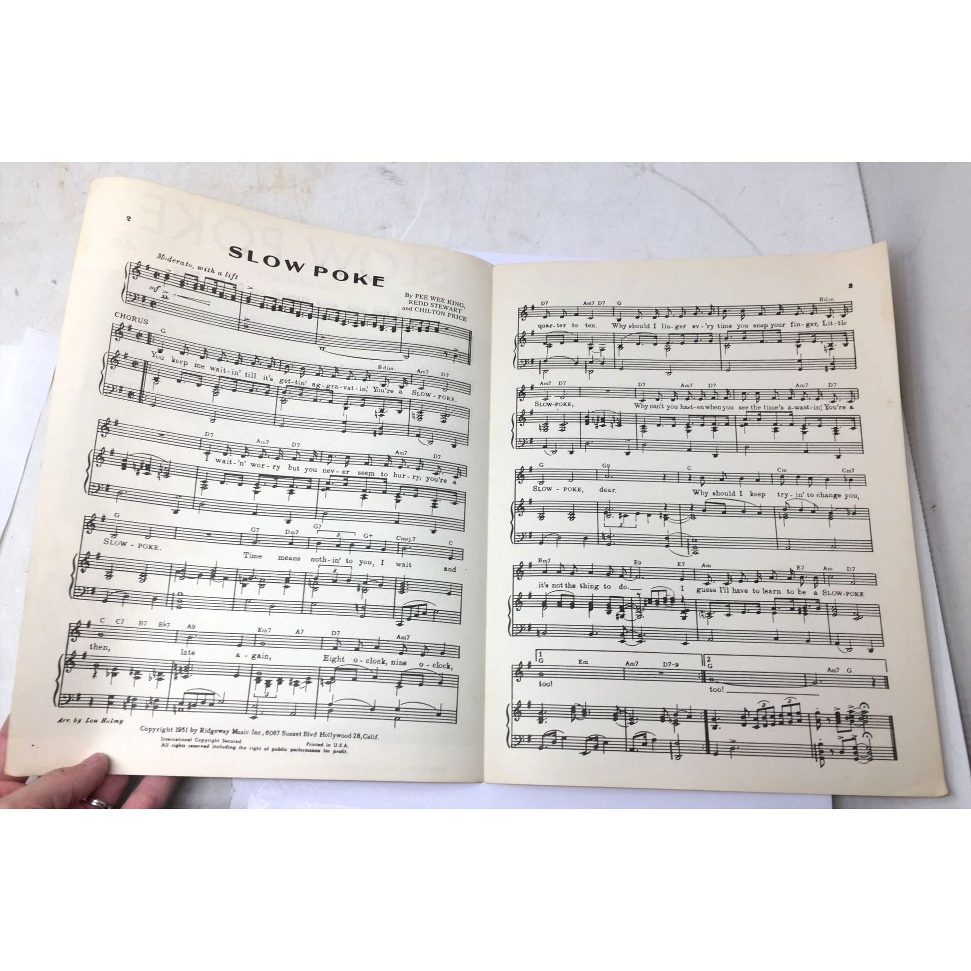 vintage piece of sheet music for the 1951 country song "Slow Poke," A+ Stuff  A+ Stuff