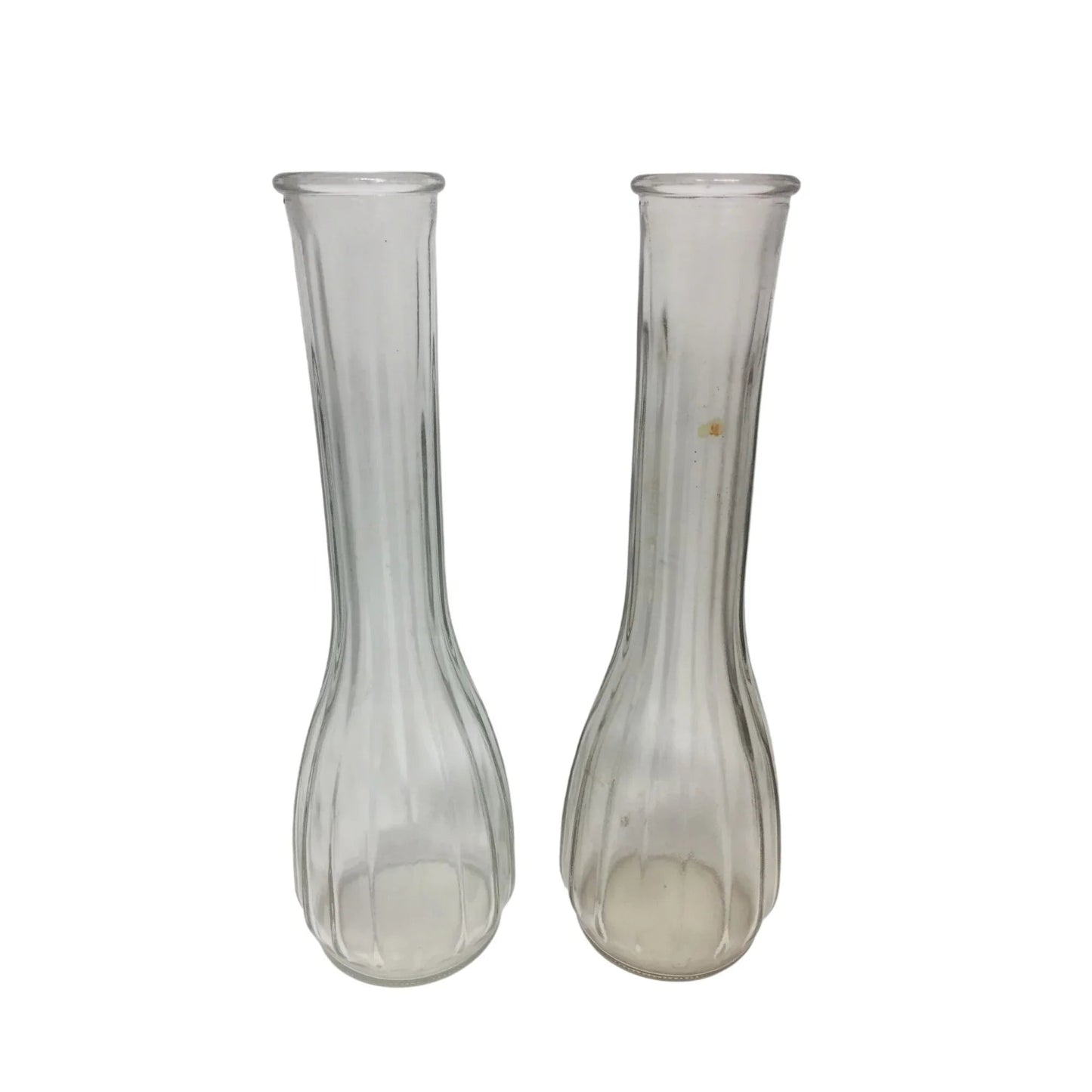 Two (2) Vintage Clear Glass Ribbed Flower Vases - A+ Stuff - Vase or Holder - A+ Stuff