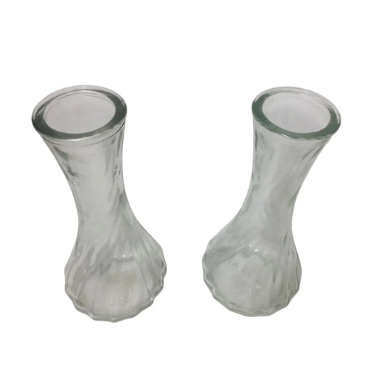 Two (2) Vintage Hoosier Glass Clear Glass Flower Vases - Hoosier glass - Vase or Holder - A+ Stuff