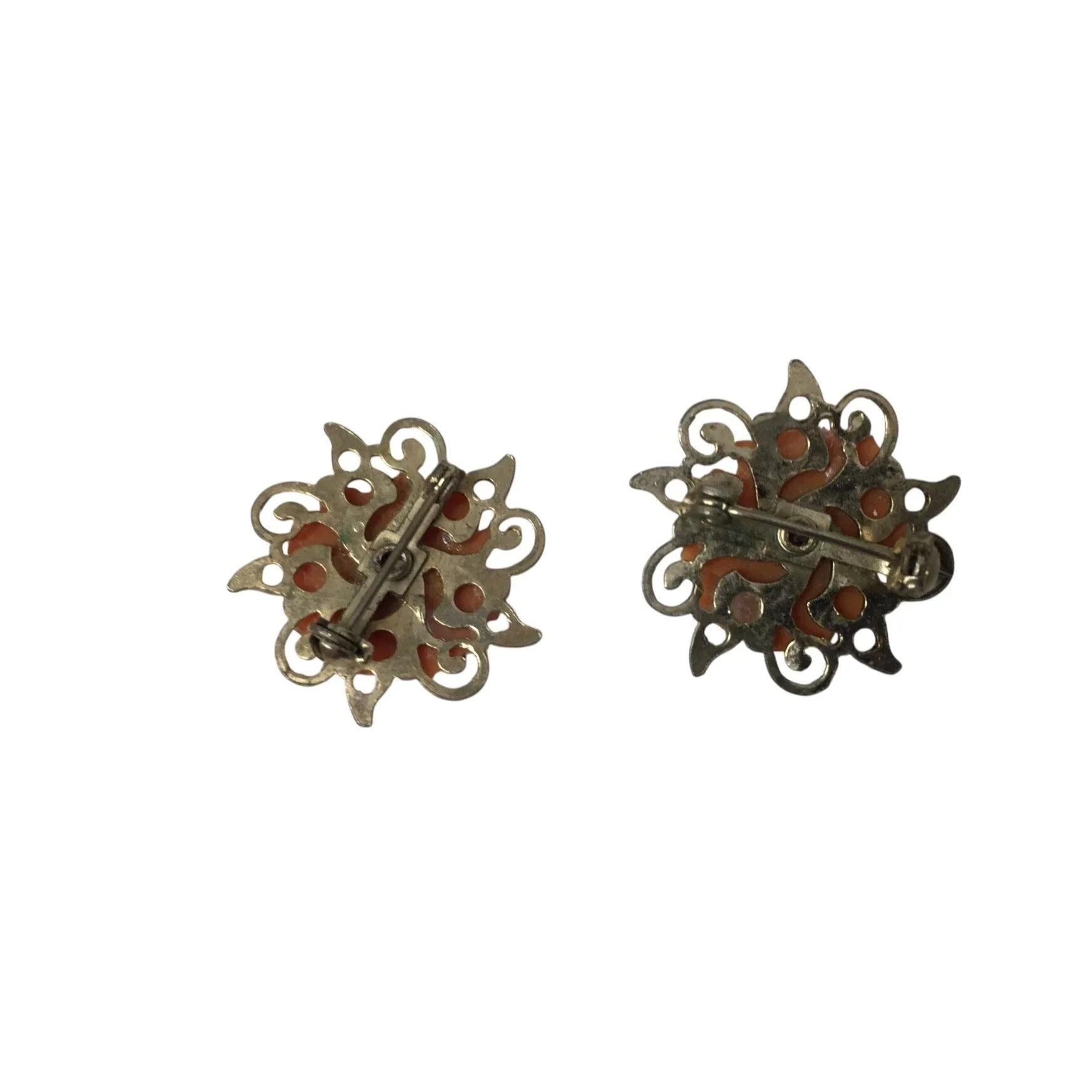 Two (2) Women's Rose Orange and Gold tone Brooch Pins - A+ Stuff - pin - A+ Stuff