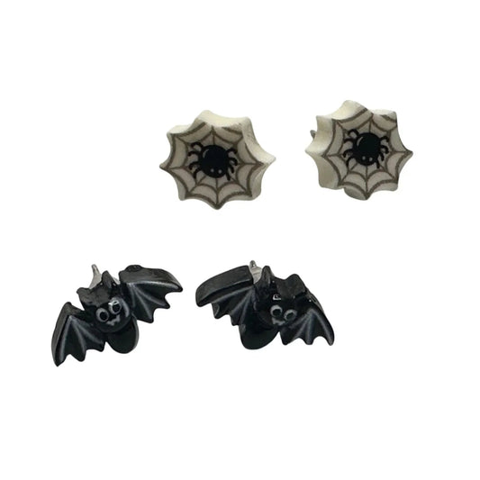 Two Pairs of Women's Halloween Earrings (1 Bat Pair and 1 Spider Pair) - A+ Stuff - Earrings - A+ Stuff