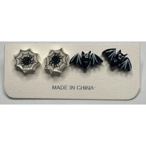 Two Pairs of Women's Halloween Earrings (1 Bat Pair and 1 Spider Pair)