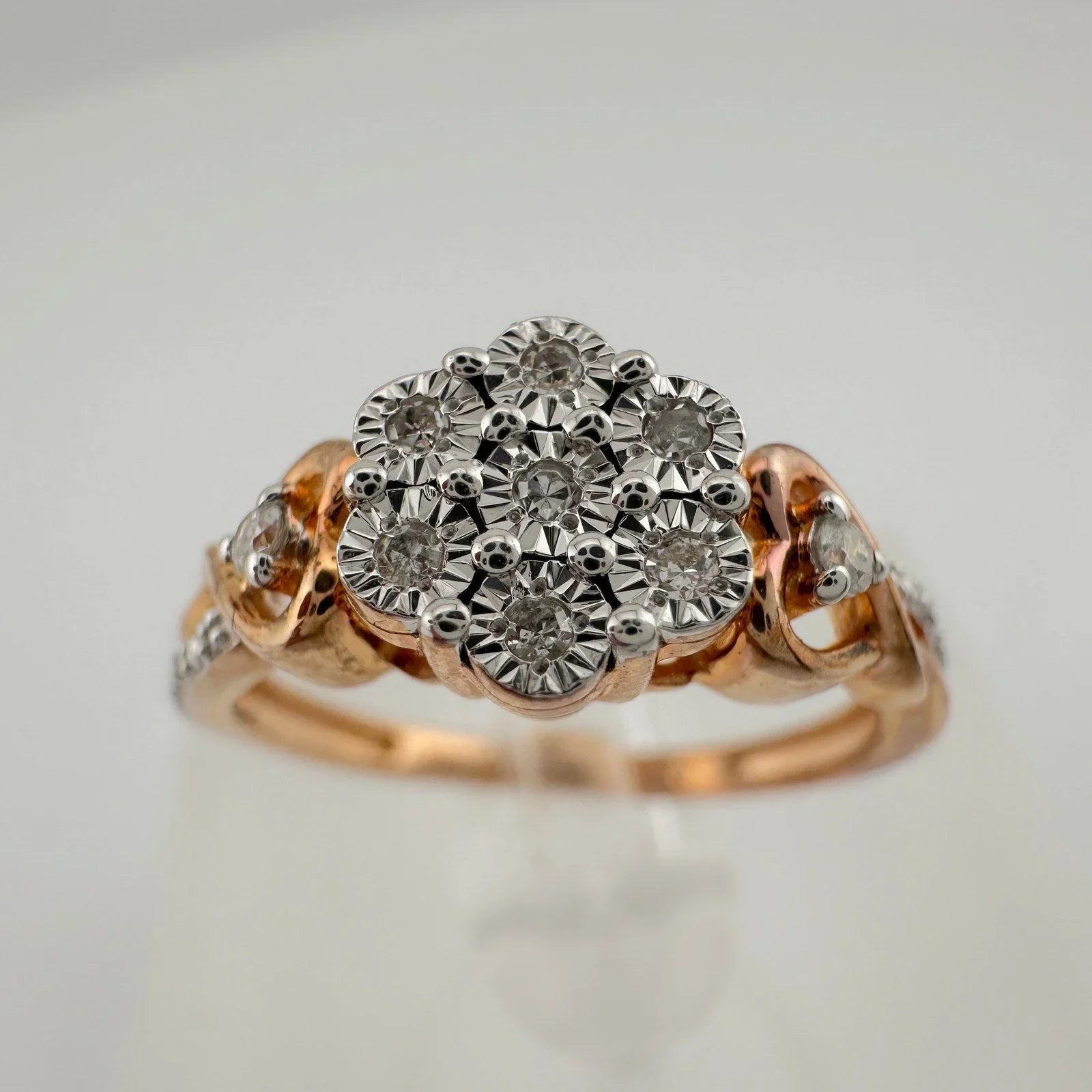 Two Tone Diamond Cluster Ring with Hearts on sides - size 7 - Unbranded - Diamond Ring - A+ Stuff