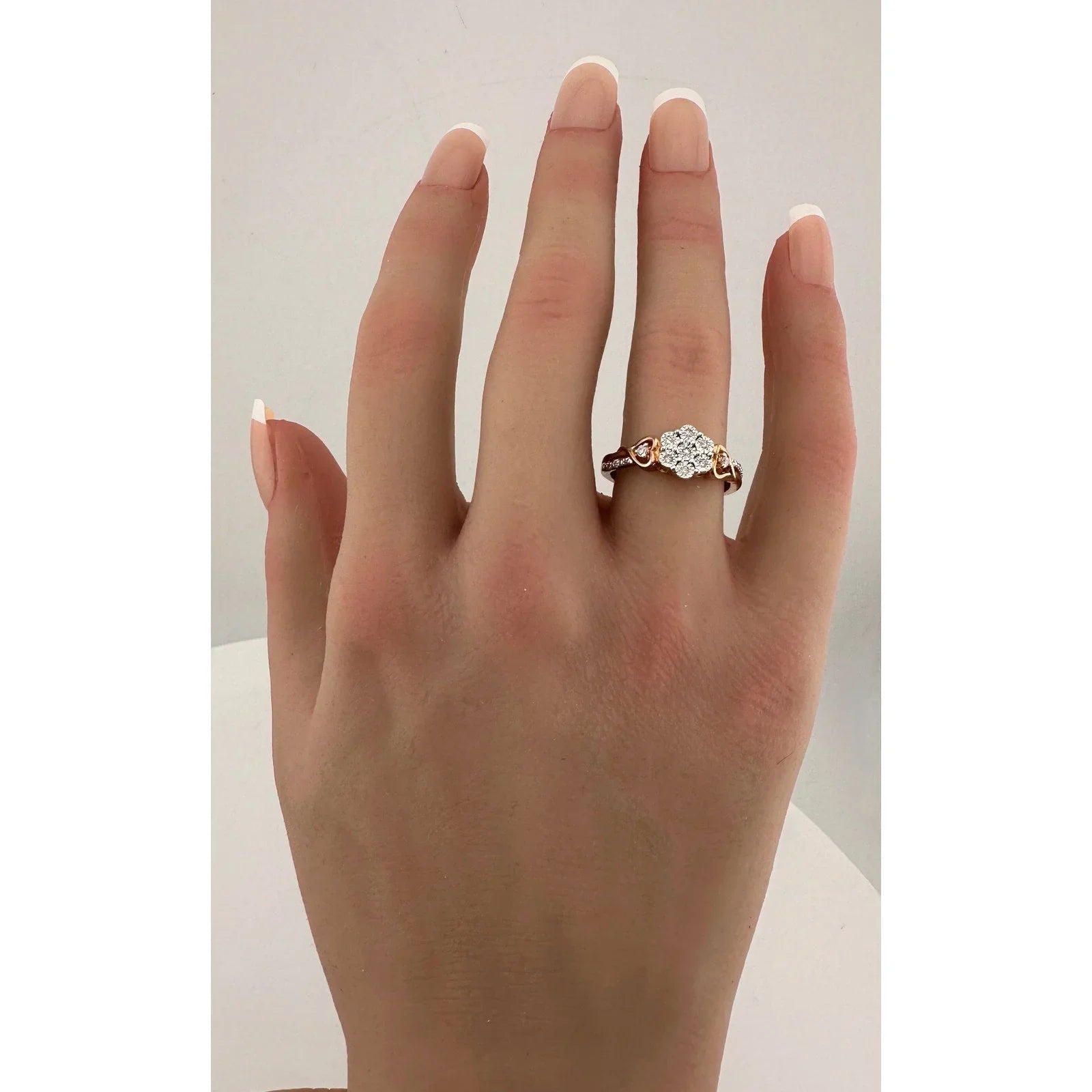 Two Tone Diamond Cluster Ring with Hearts on sides - size 7 - Unbranded - Diamond Ring - A+ Stuff