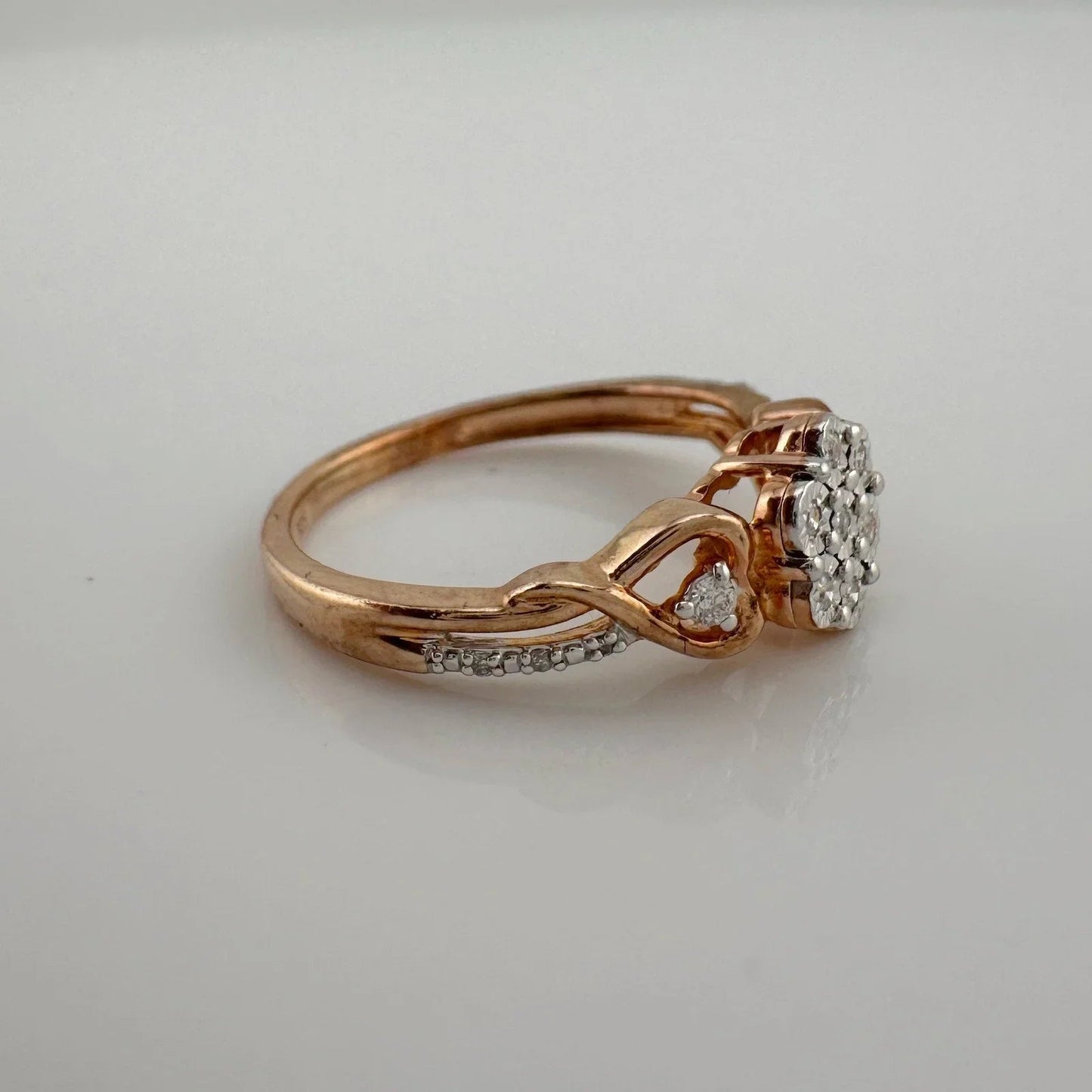 Two Tone Diamond Cluster Ring with Hearts on sides - size 7 - Unbranded - Diamond Ring - A+ Stuff