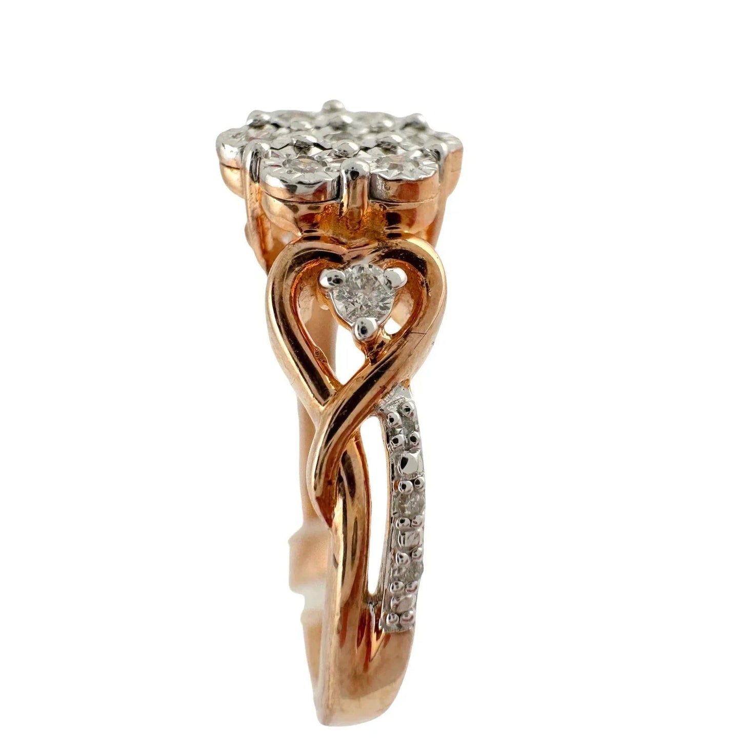 Two Tone Diamond Cluster Ring with Hearts on sides - size 7 - Unbranded - Diamond Ring - A+ Stuff
