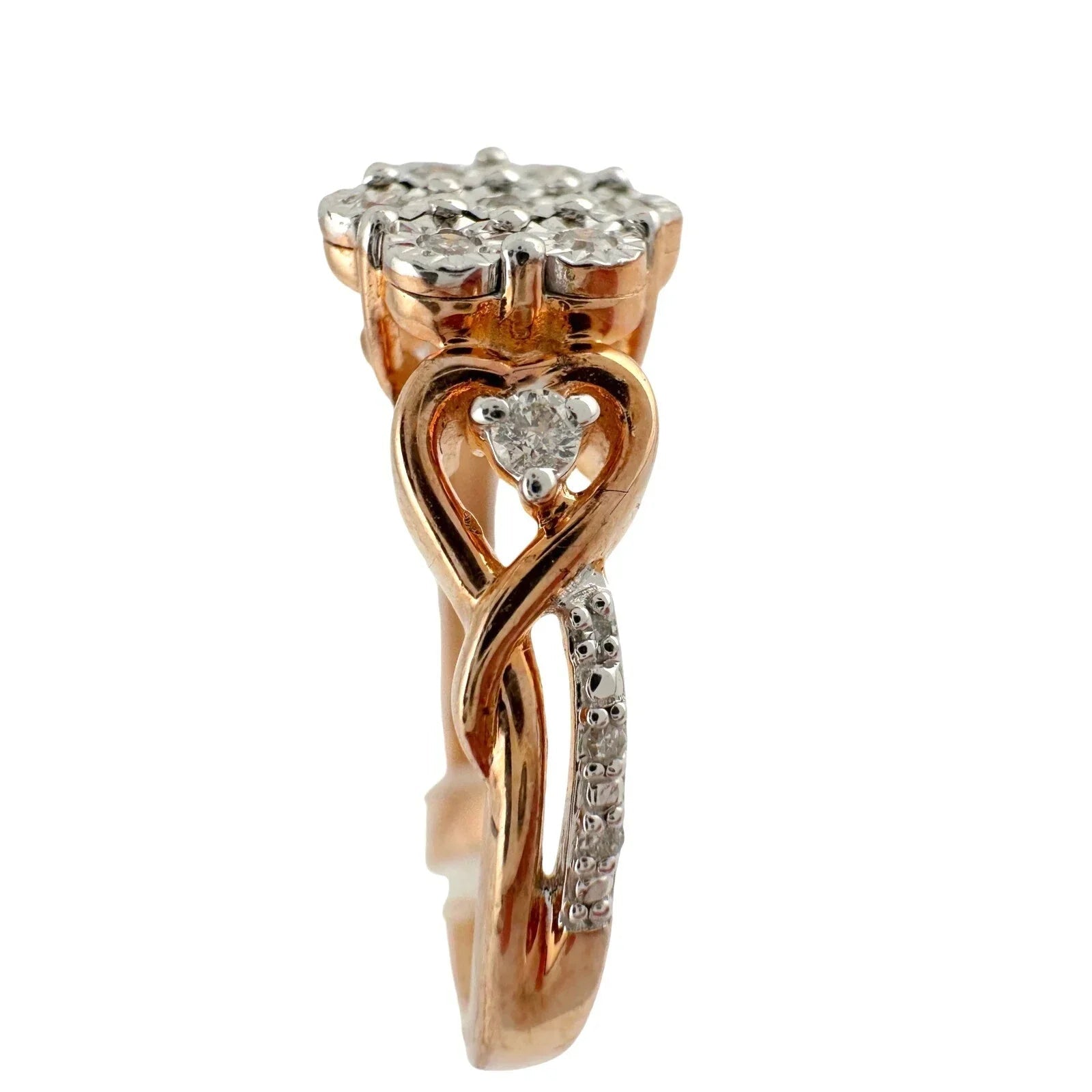 Two Tone Diamond Cluster Ring with Hearts on sides - size 7 - Unbranded - Diamond Ring - A+ Stuff