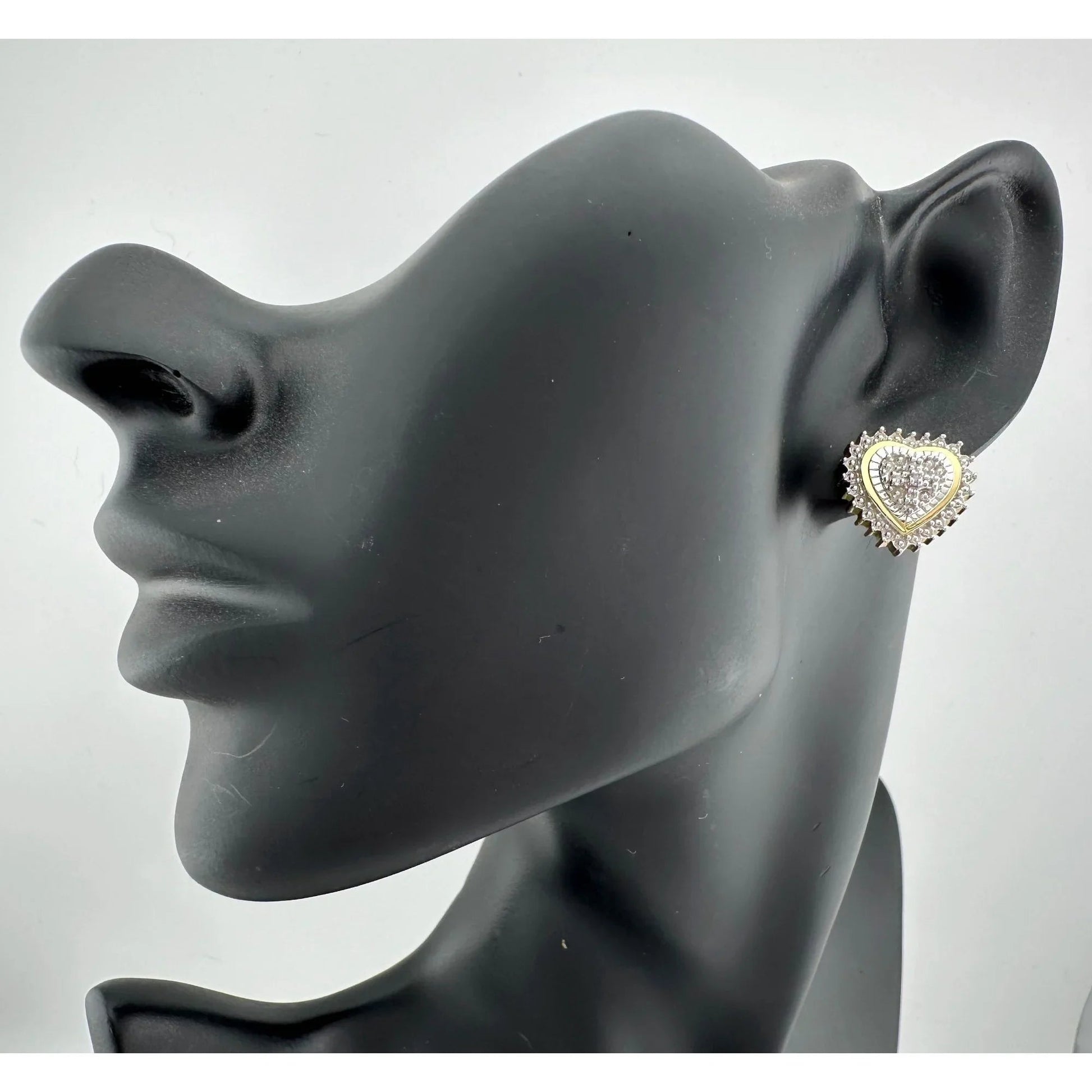 Two Tone Diamond Heart Stud Earrings in Sterling with 14 kt Gold Overlay - A+ Stuff