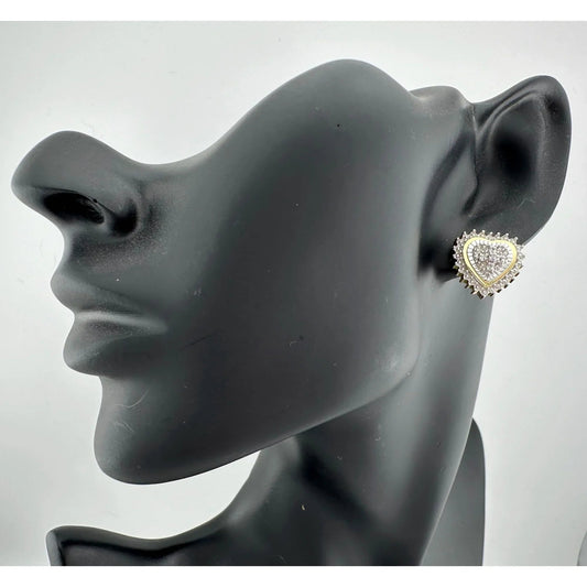 Two Tone Diamond Heart Stud Earrings in Sterling with 14 kt Gold Overlay - A+ Stuff